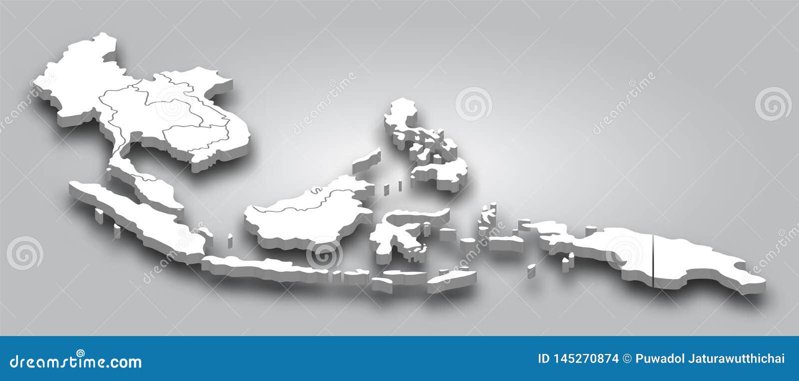 3d map southeast asia with perspective view on gray color gradient background . 