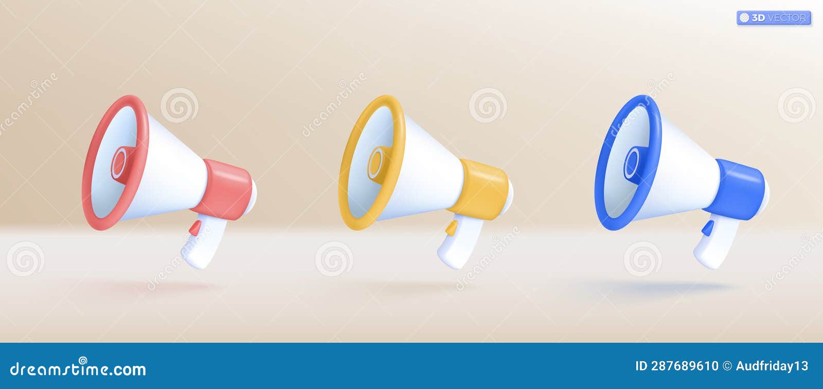 3d megaphone speaker set of multicolored icon . loudspeaker bullhorn for announce discount promotion, sell reduced prices