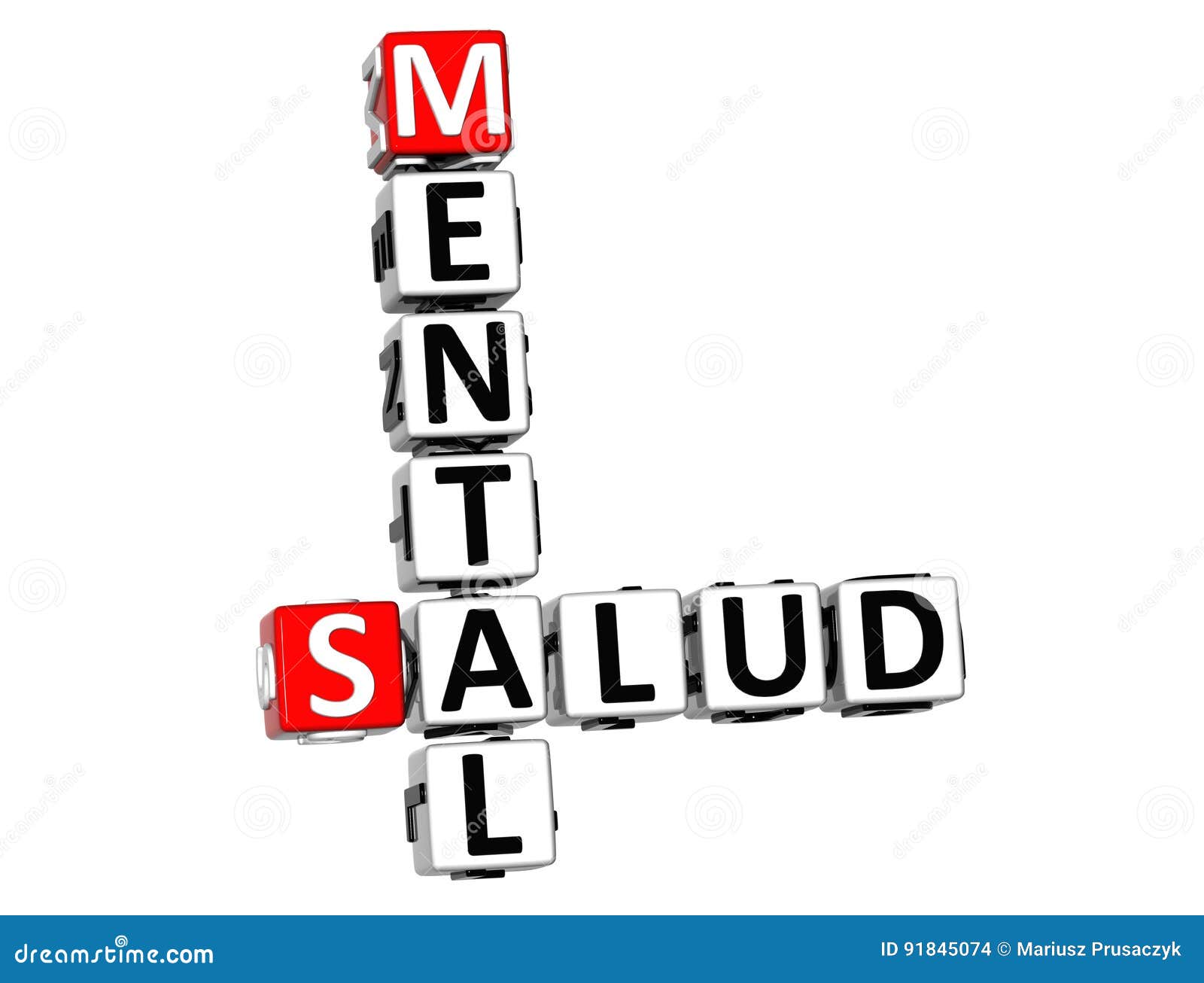 3d mental health mental salud crossword on white background