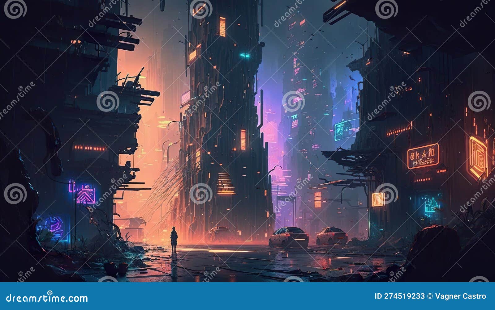 Ambiente de fundo 2d cyberpunk city para um jogo móvel de arena de