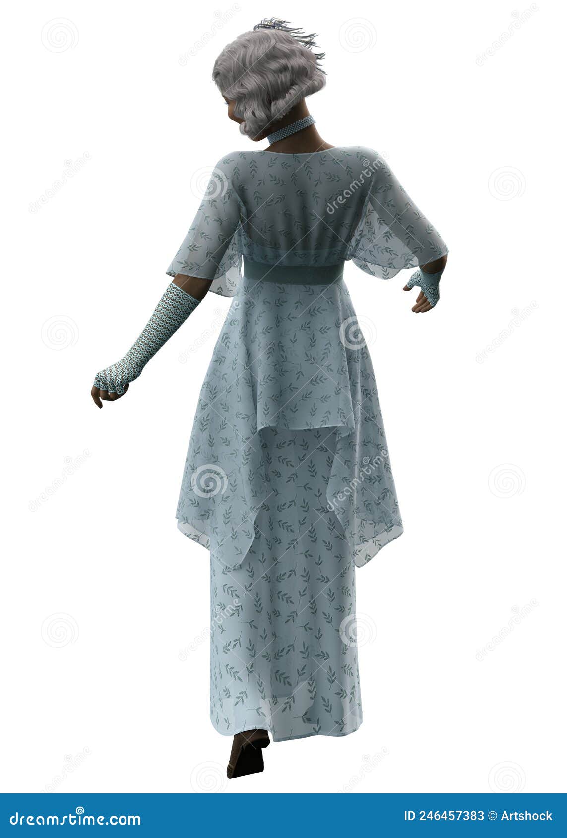 3d mid age lady in 40s style dress