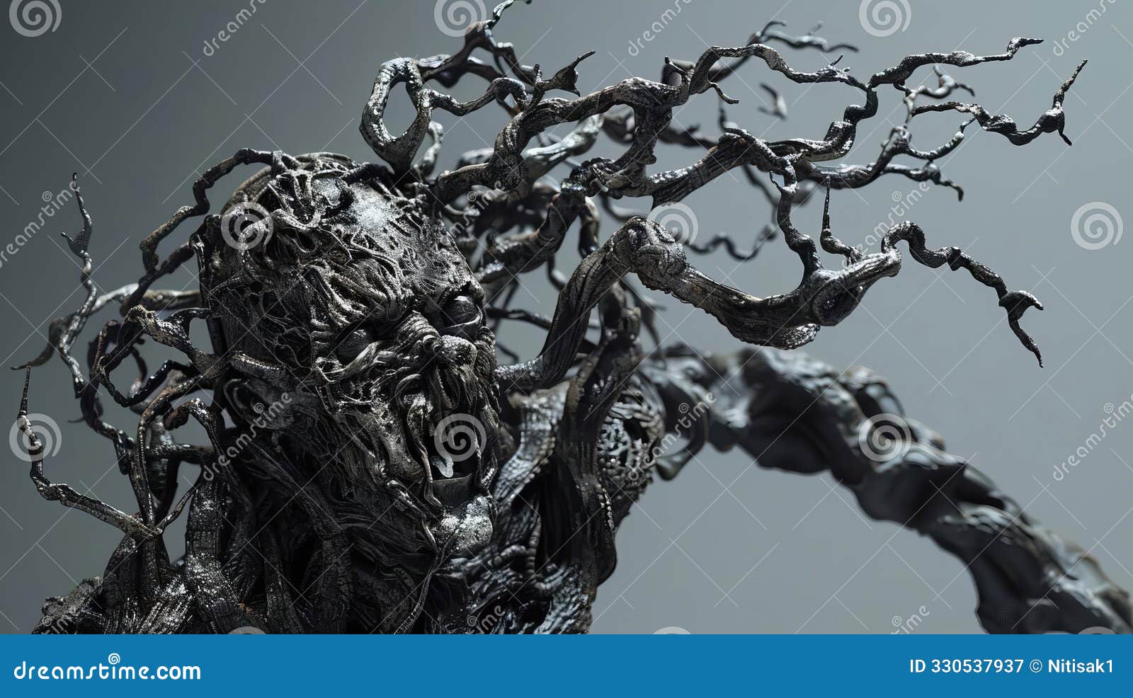 3d model abstract art of frightful metamorphic shifting abstract halloween monster mutation abhorrent sculpture