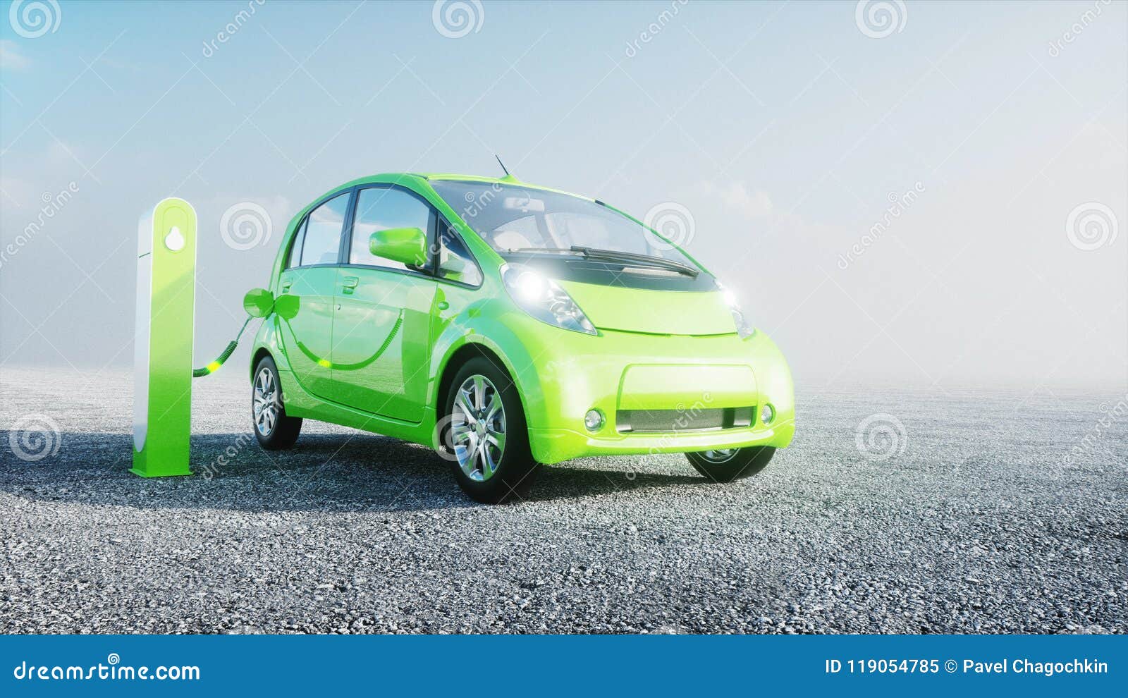 3d model of electric new cars in stock. car dealership cars for sale. ecology concept. 3d rendering.