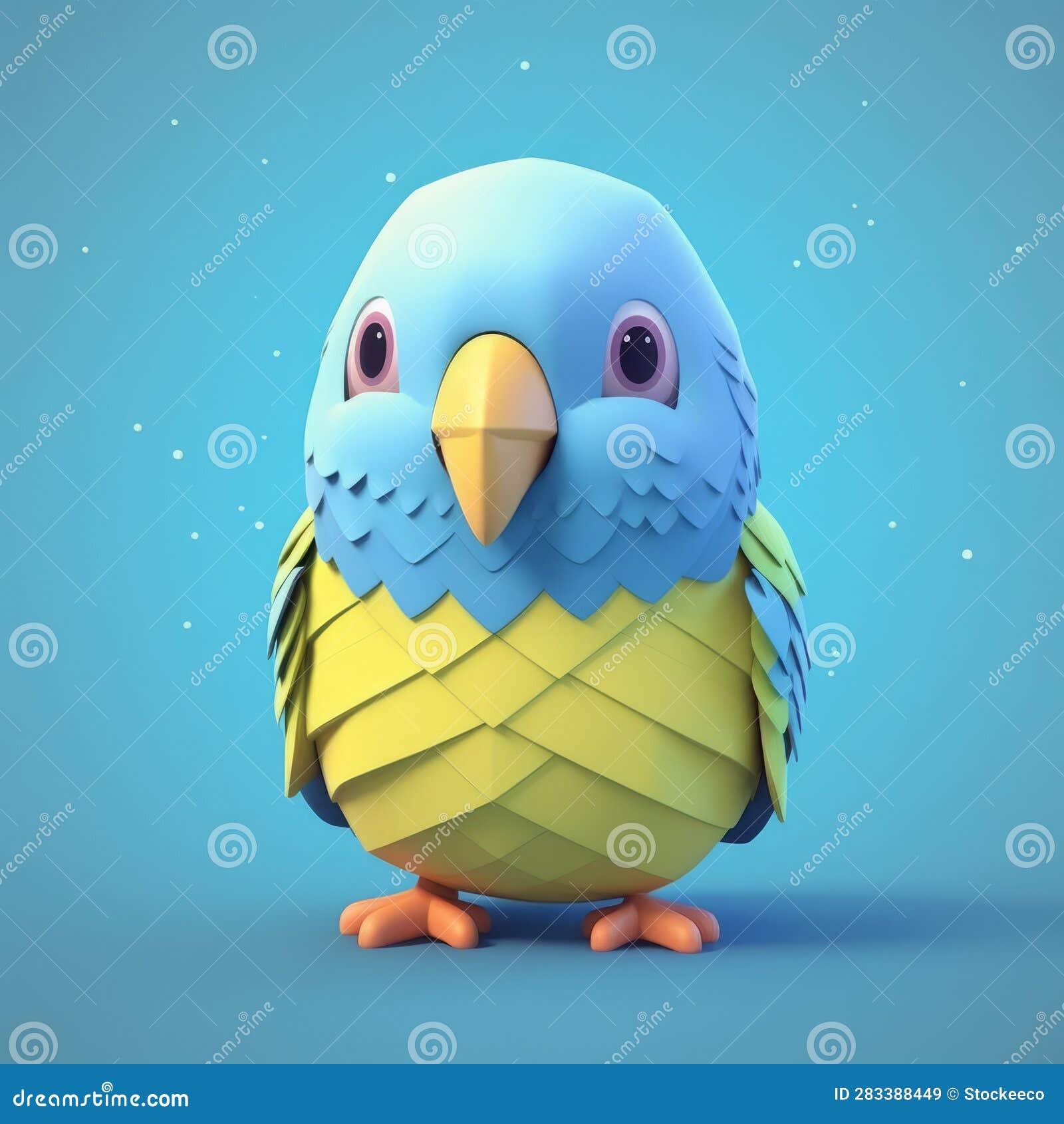 isometric budgerigar emoji in soft colors and matte clay texture