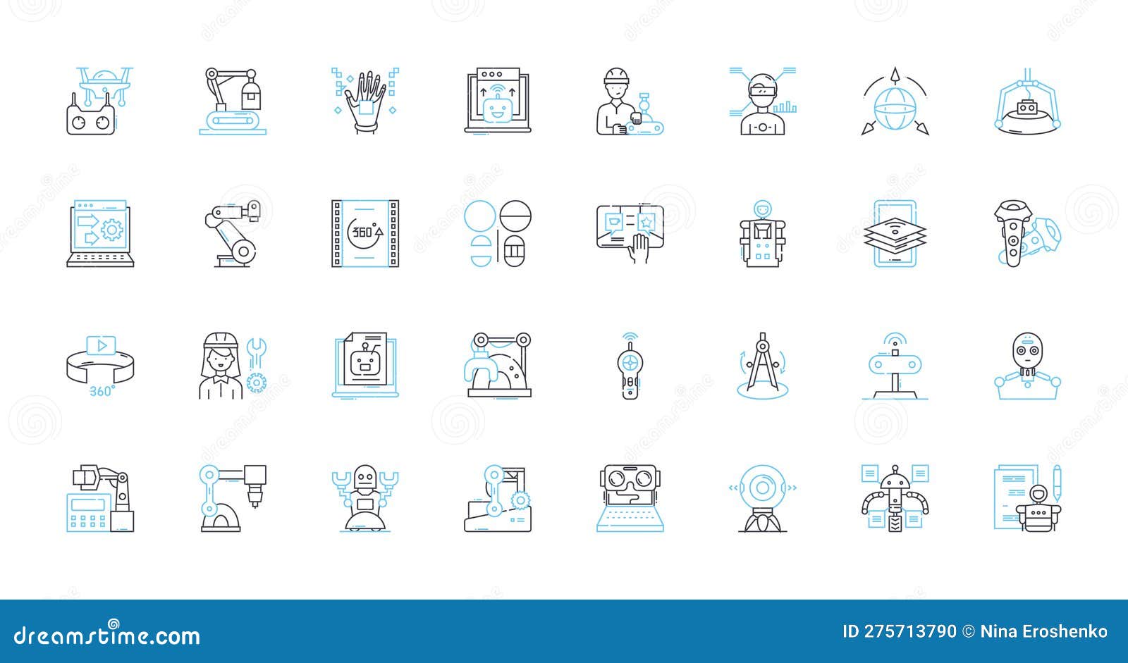 3d modeling linear icons set. rendering, surface, texture, animation, mesh, blender, solidworks line  and concept