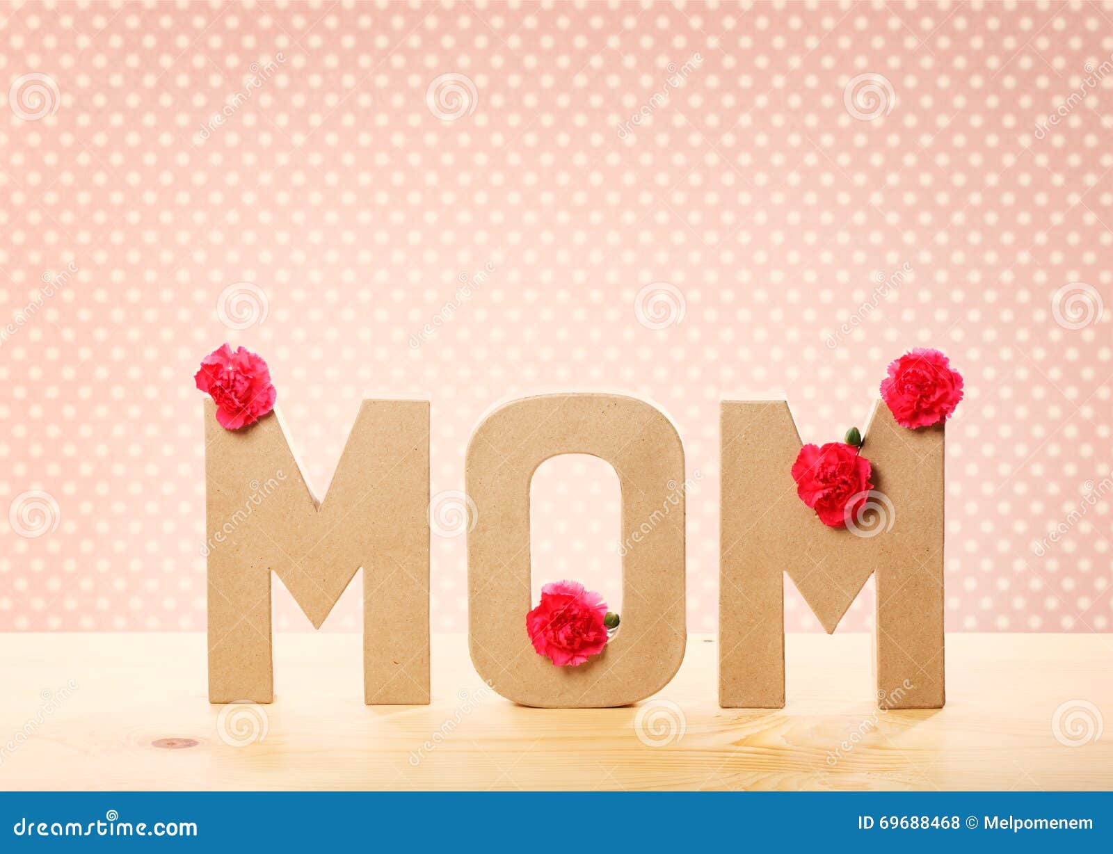 3D MOM Text with Carnation Flowers on the Table Stock Photo - Image of ...