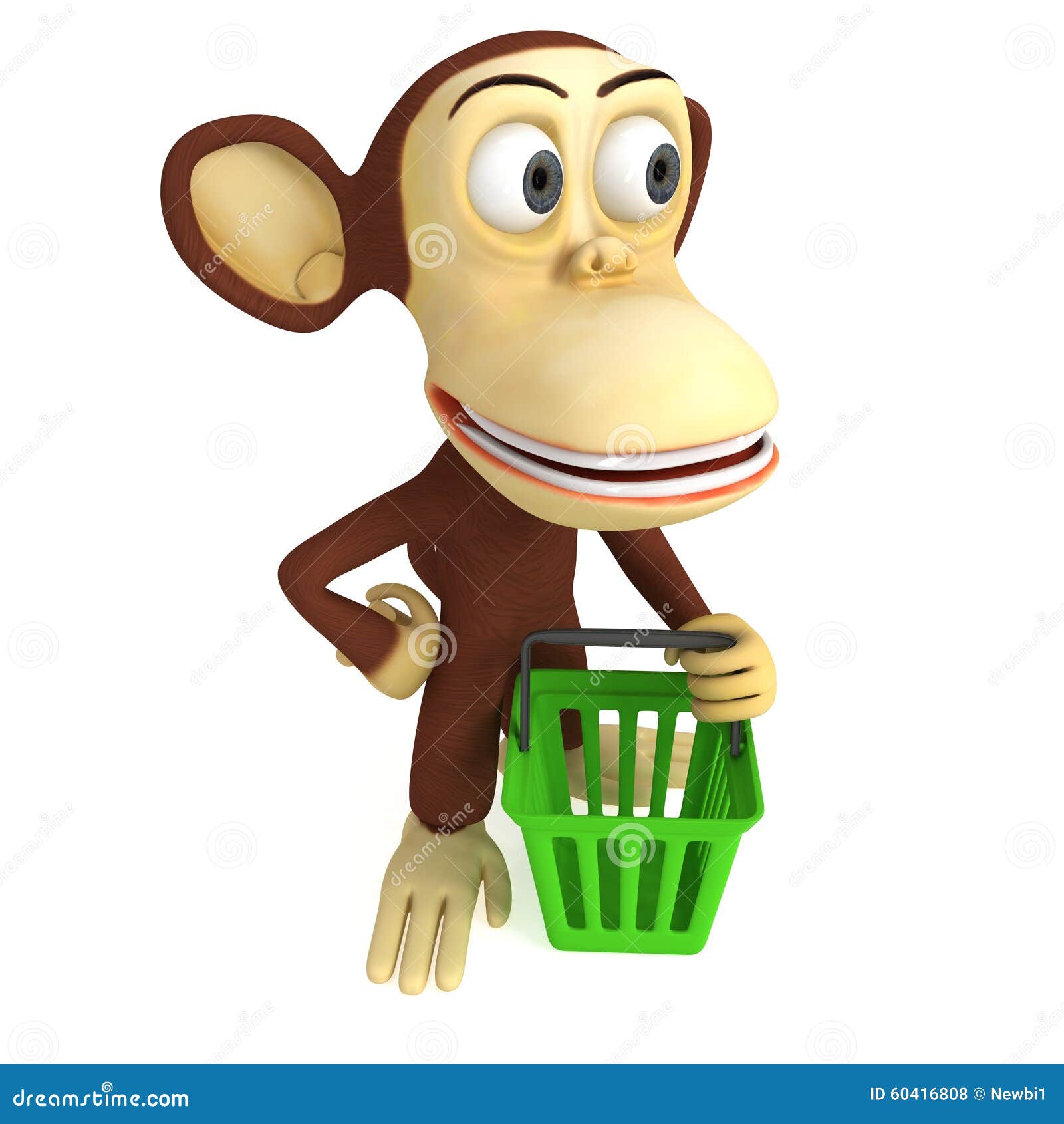 3d monkey with shopping basket