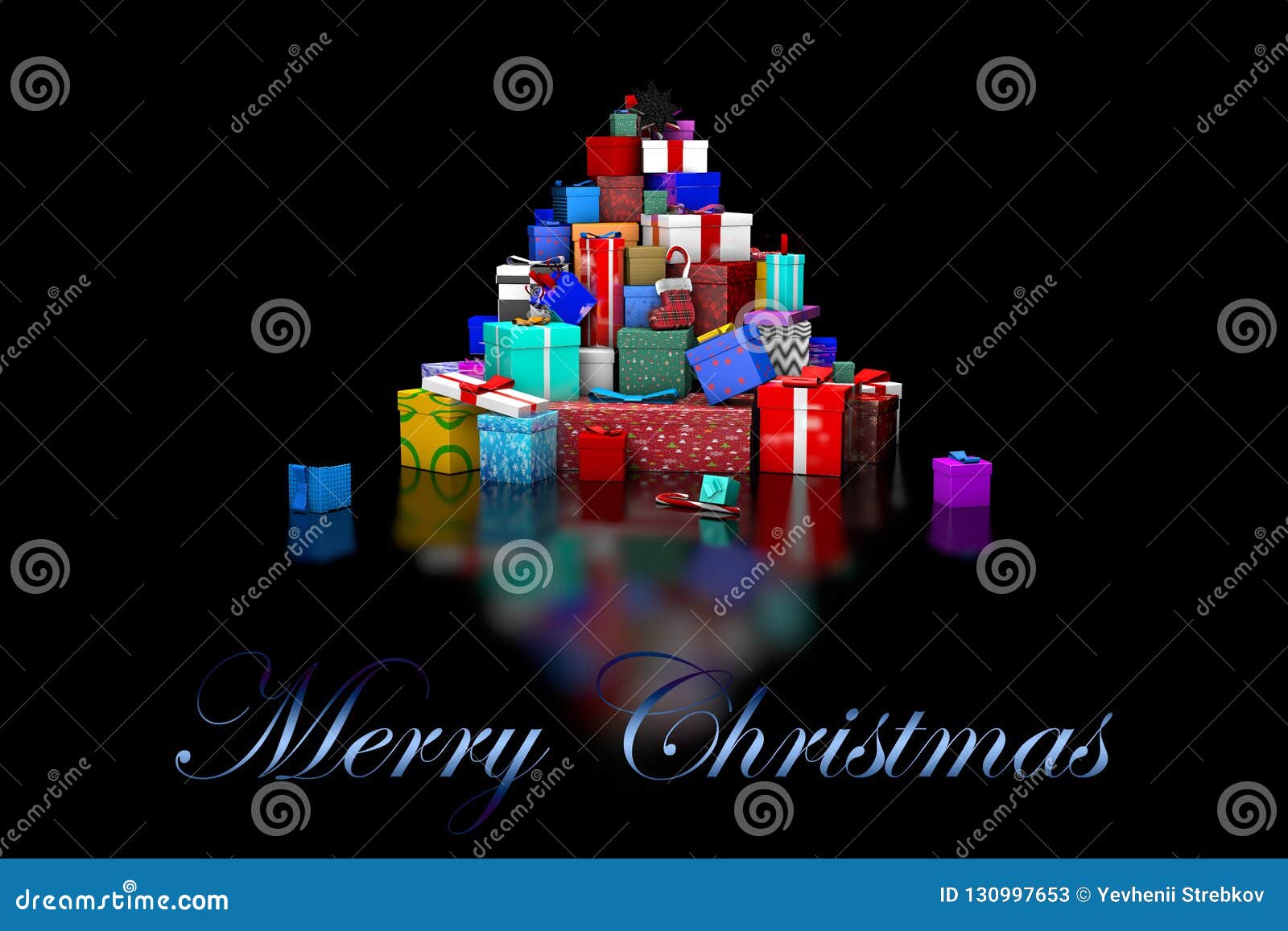 3D Mountain of Christmas Gifts and the Inscription Merry Christmas ...
