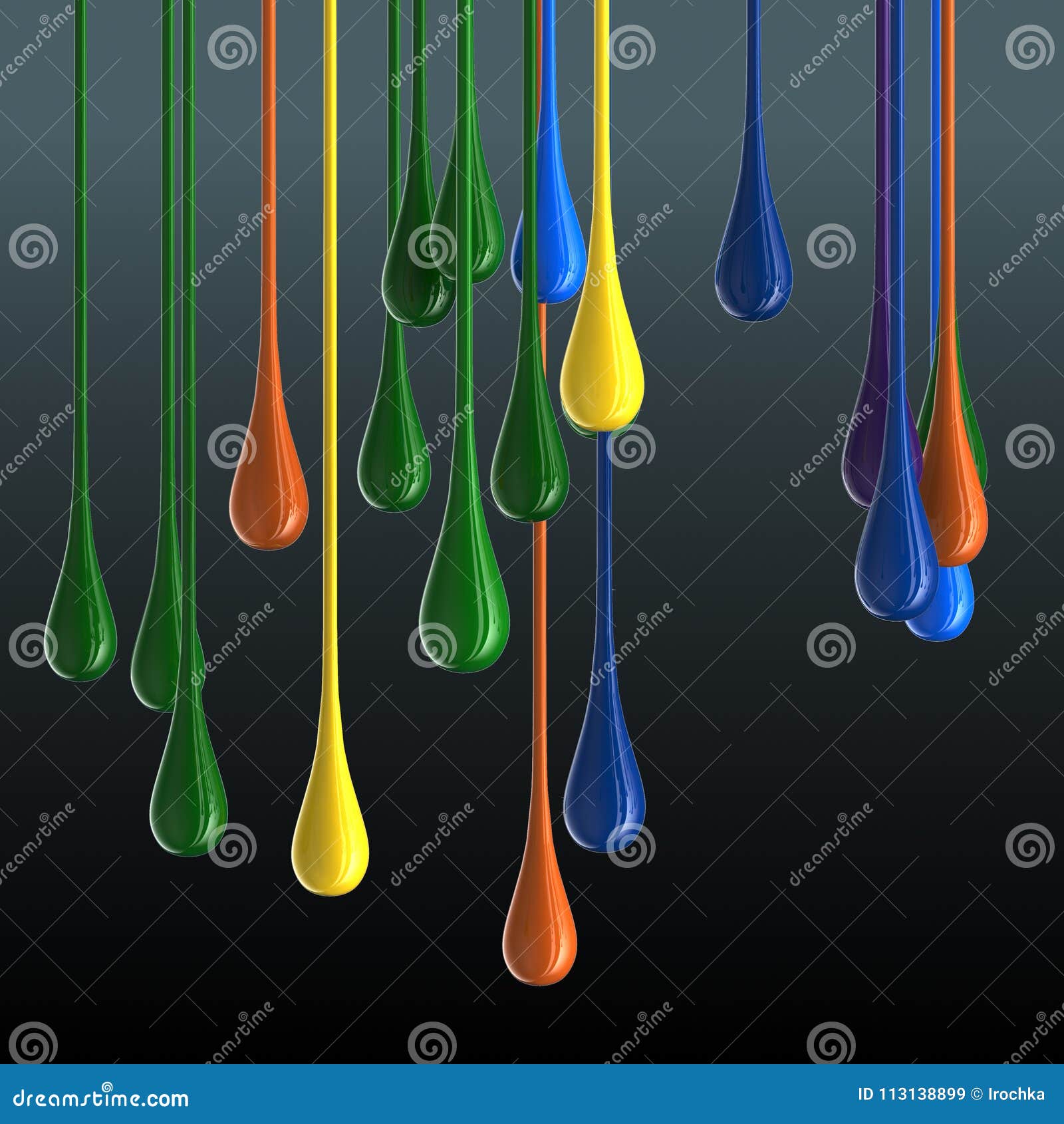 3D Multicolor Glossy Paint Drop Blobs on Black Background Stock ...