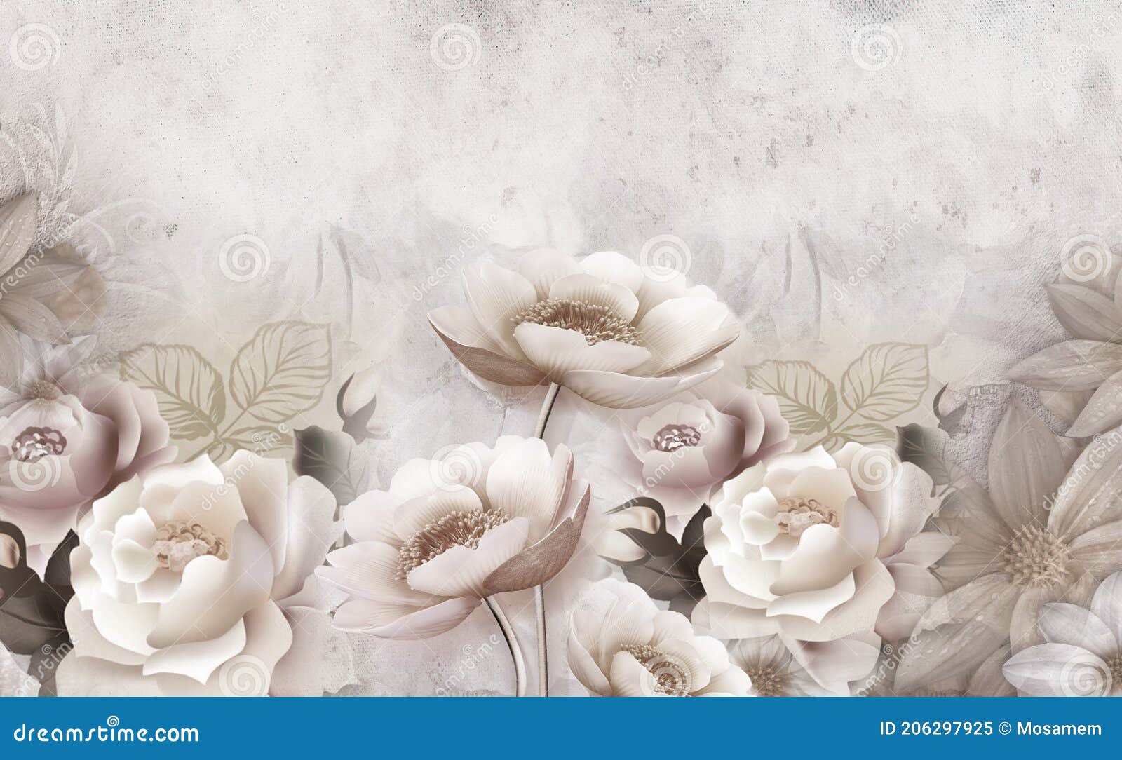 3d Mural Wallpaper with Simple Floral Background . Modern Flowers in Simple  Wall Stock Illustration - Illustration of original, design: 206297925
