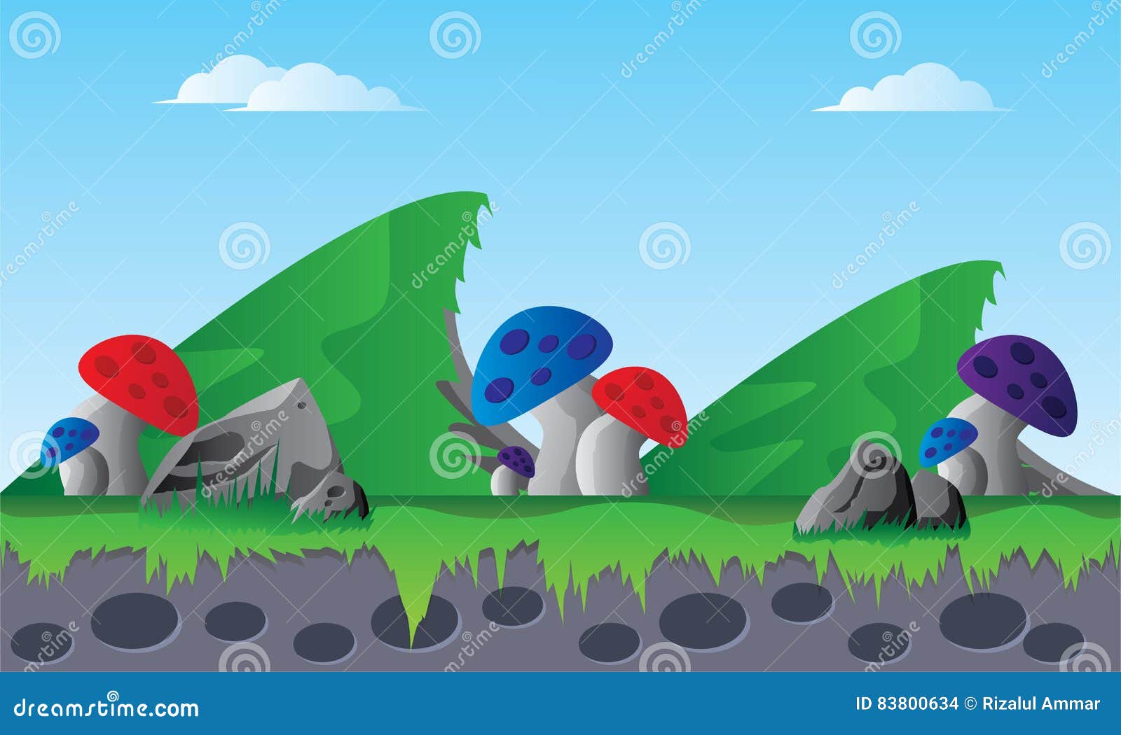 2d Mushroom Hill Background Stock Vector Illustration of garden, lush