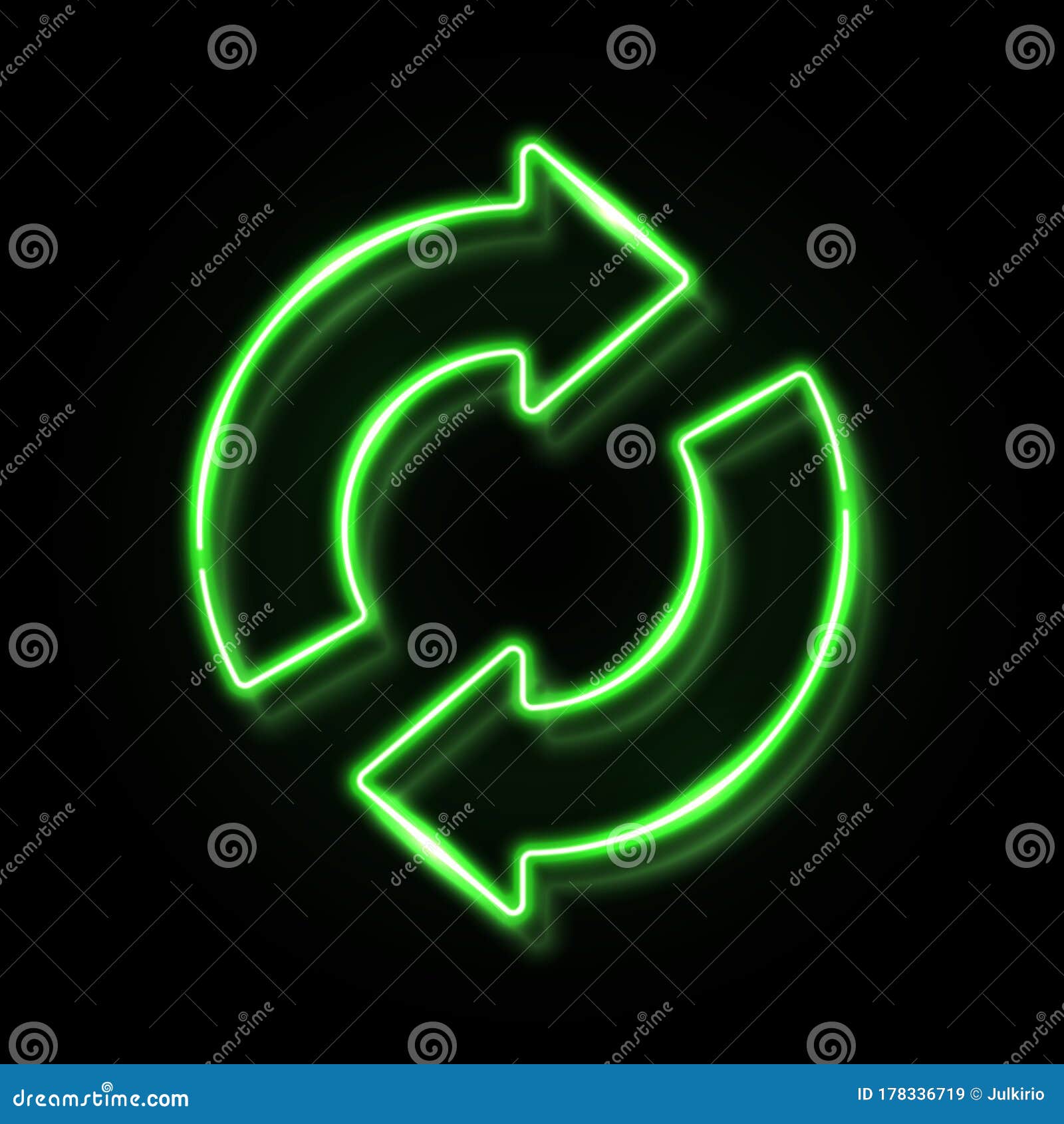 3d Neon Refresh Restart Recycle Icon. Stock Vector Illustration of green, 178336719