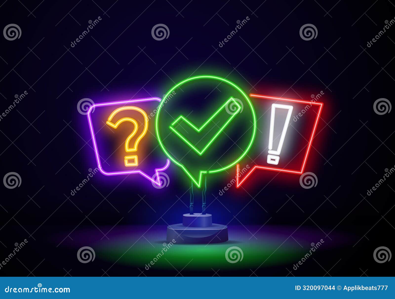 3d neon speach bubble sign. realistic  banner for sicial media  or mobile app with lighting red, purple and green neon