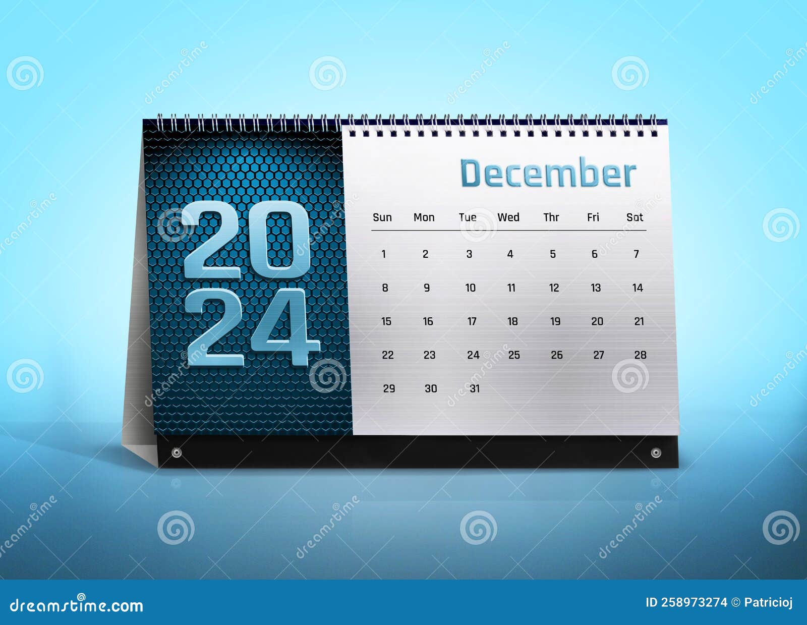 december 2024 calendar  on blue background with space for copy