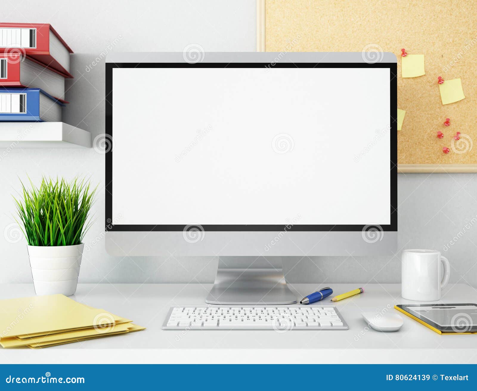 d office blank computer screen mockup illustration 80624139