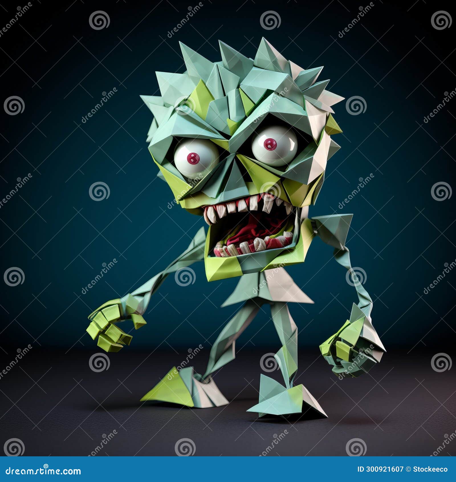 3d origami halloween tdm zombie: conceptual digital art with intense movement expression