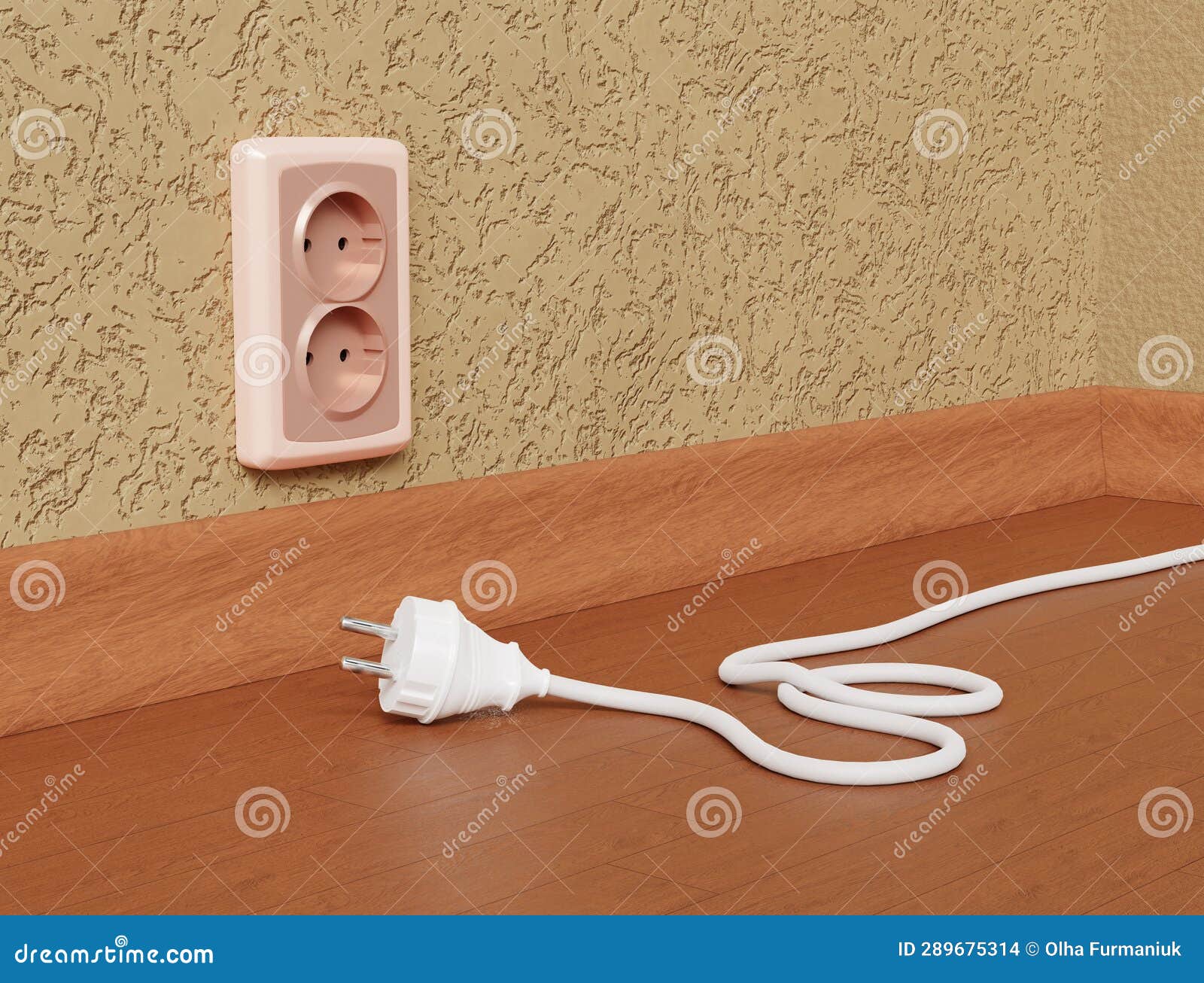 3D Outlets with Plug, Energy Power Consumption Concept.Plastic Double