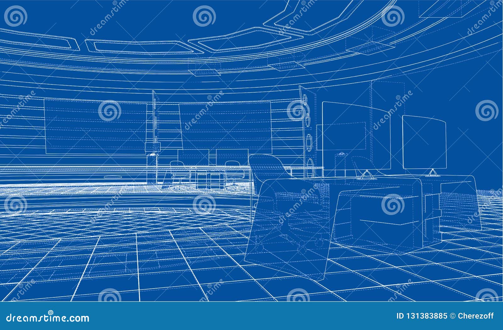 3D Outline Interior. Vector Rendering Of 3d Stock Vector - Illustration of indoors, architecture ...