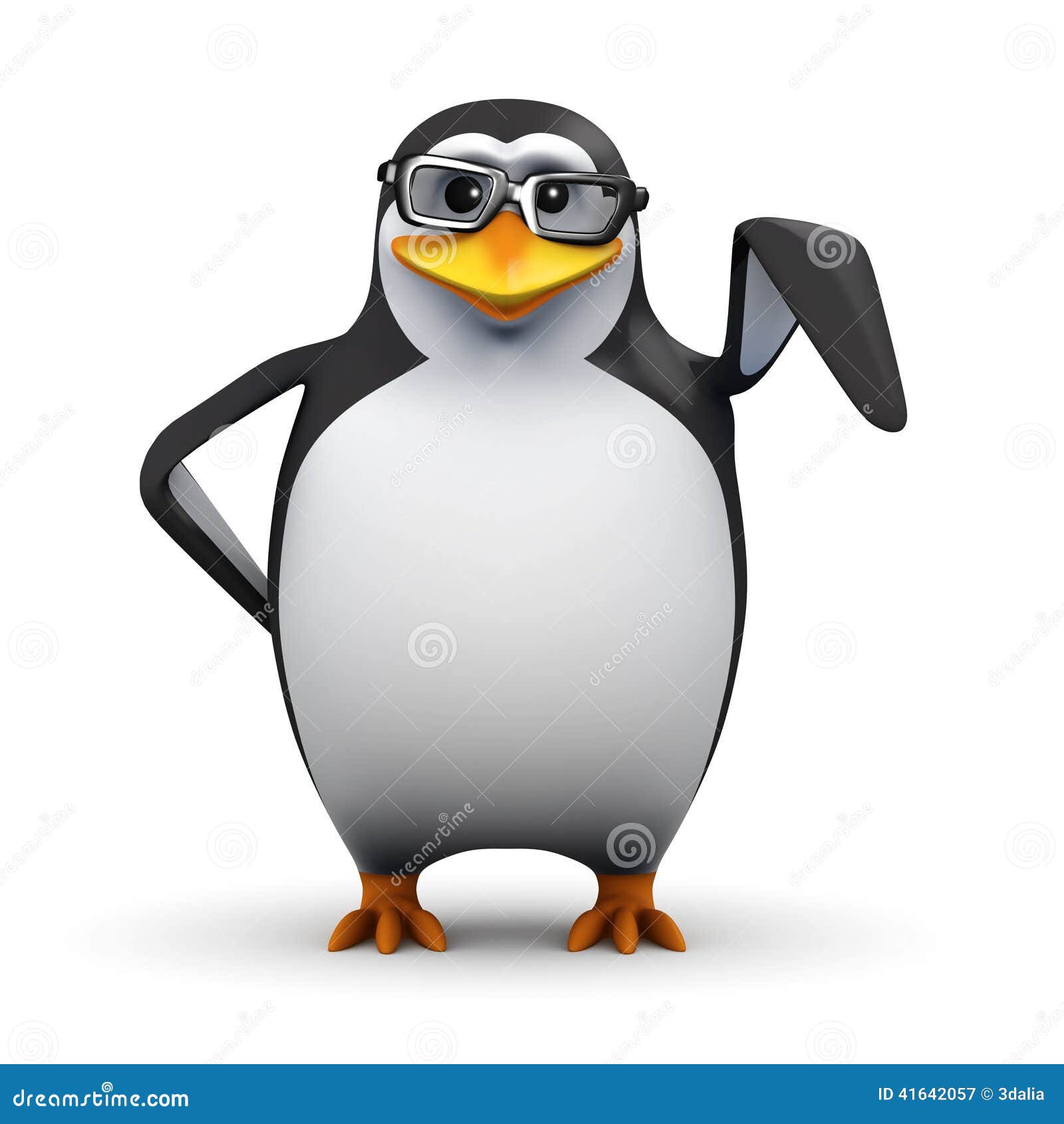 3d Penguin in sunglasses peeps over a blank page Illustration Stock