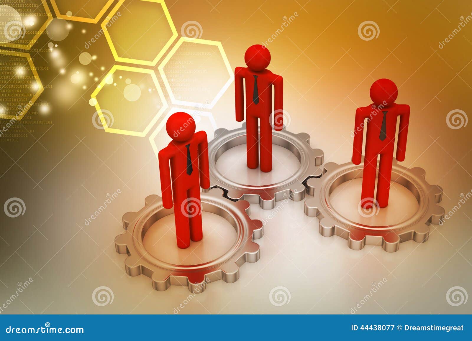 3d people in gear, team work concept in color background