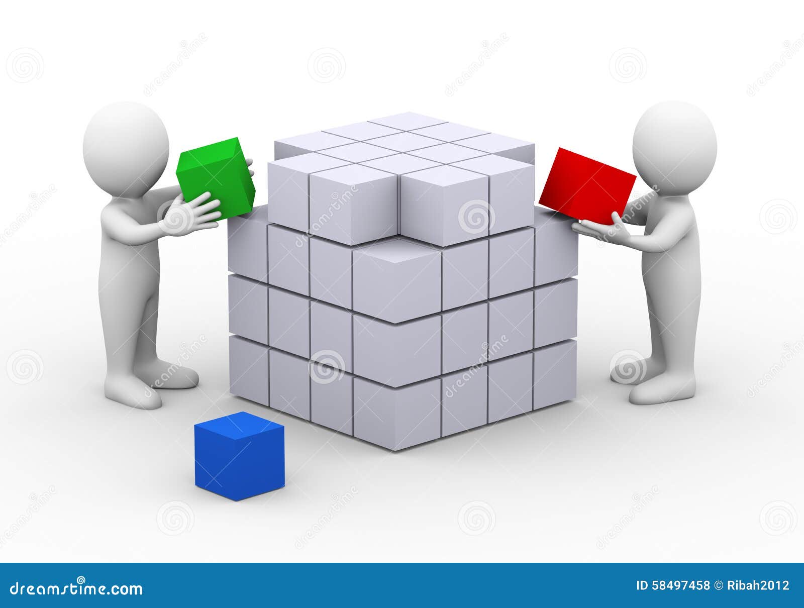 3d People Working Completing Cube Box Structure Design 