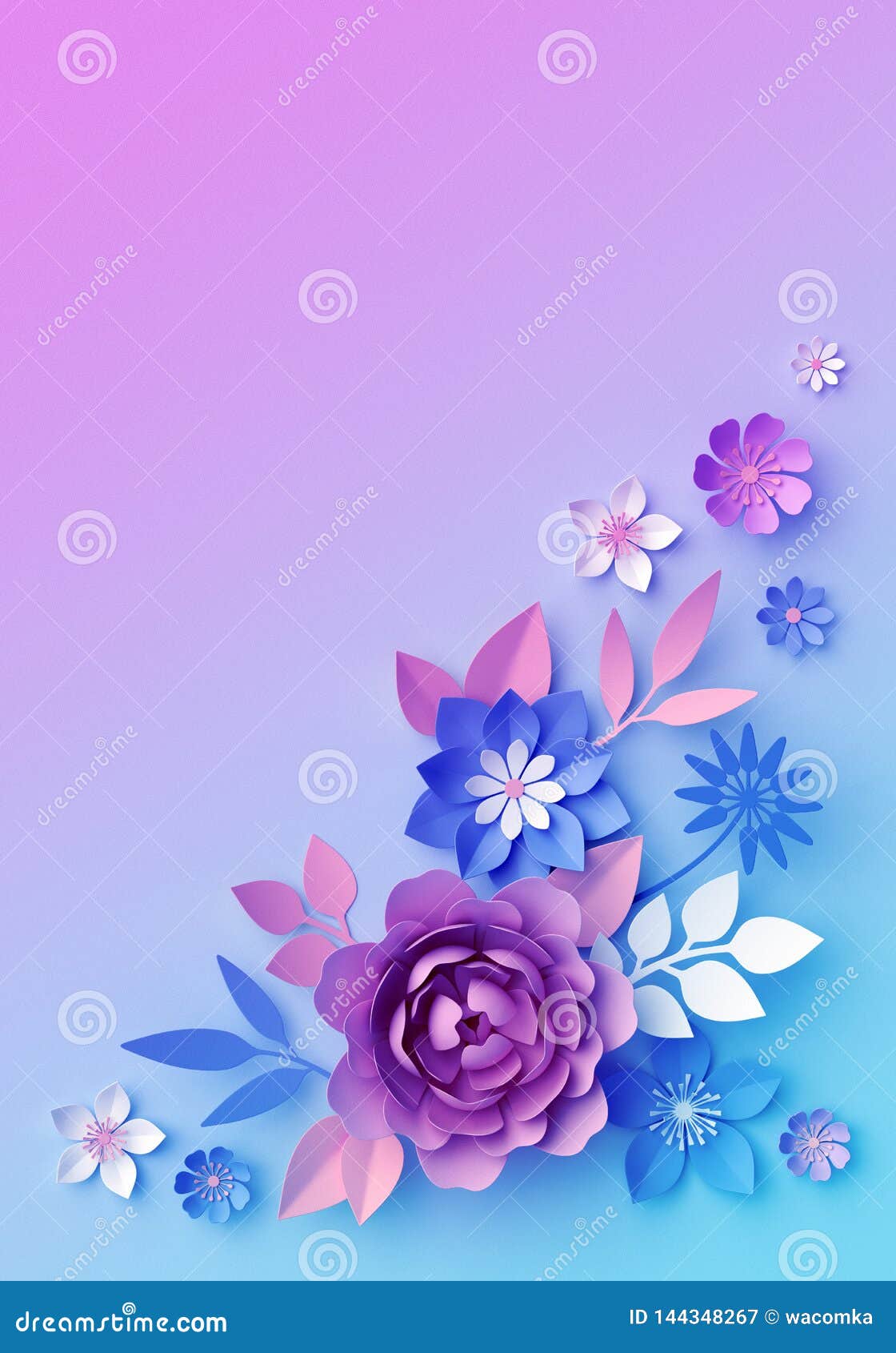 3d Pink Blue Neon Paper Flowers, Pastel Color Botanical Wallpaper, Isolated  Corner Design Element, Clip Art, Greeting Card Stock Illustration -  Illustration of birthday, holiday: 144348267