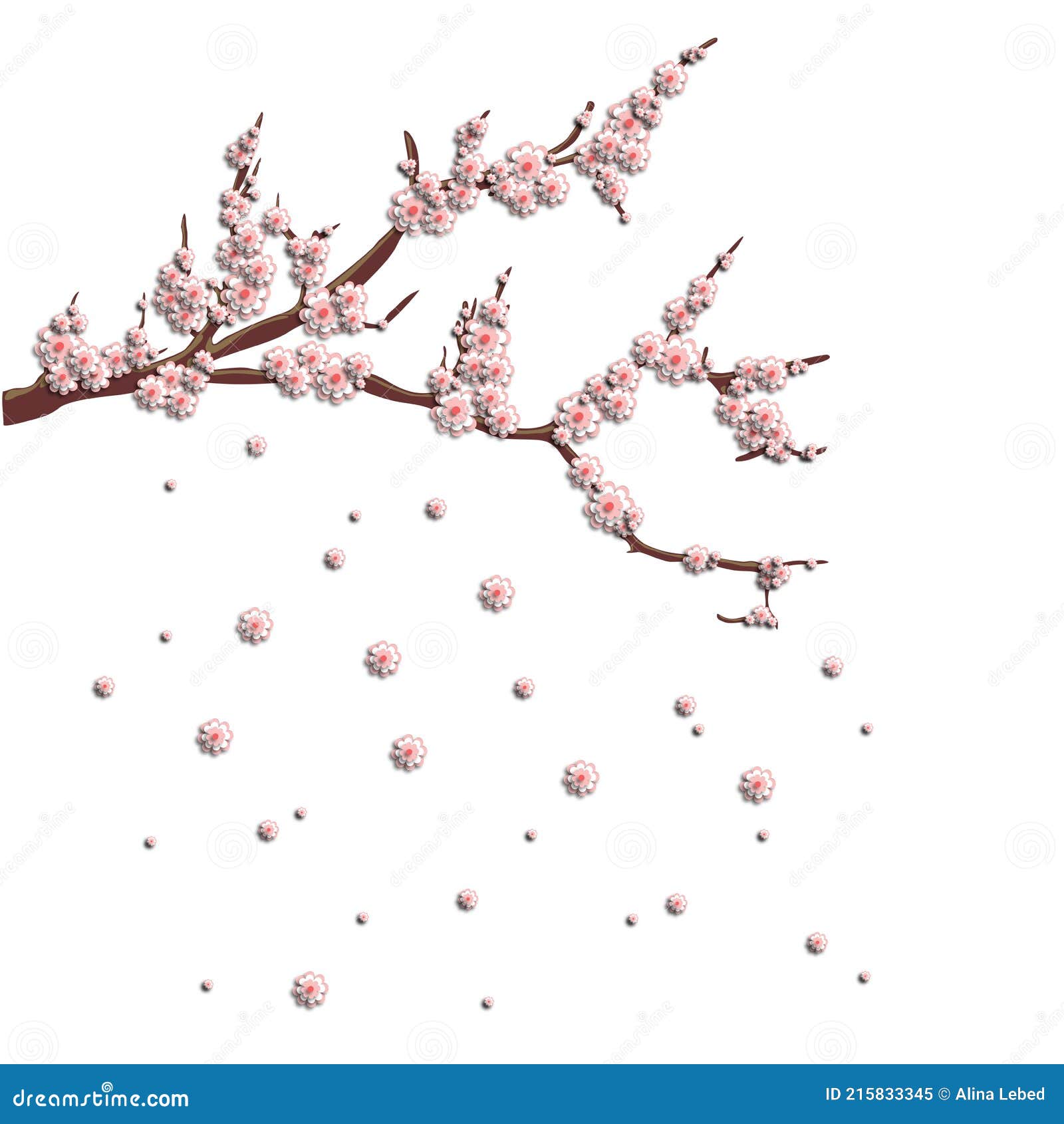 3d Pink Cherry Blossoms On A Branch Stylish Creative Wallpaper Stock