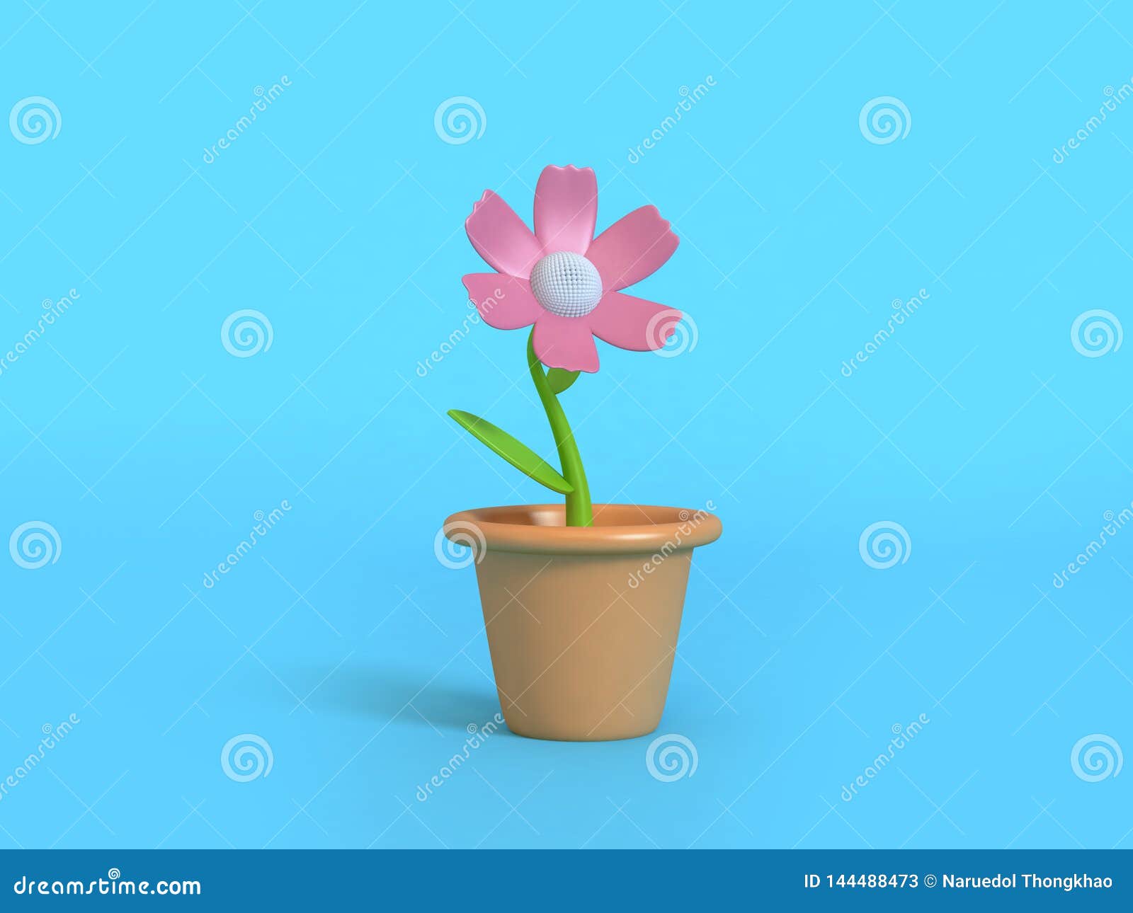 3d Pink Flower Cartoon Style Flower Pot Minimal Abstract Blue Background 3d  Render Stock Illustration - Illustration of render, plant: 144488473