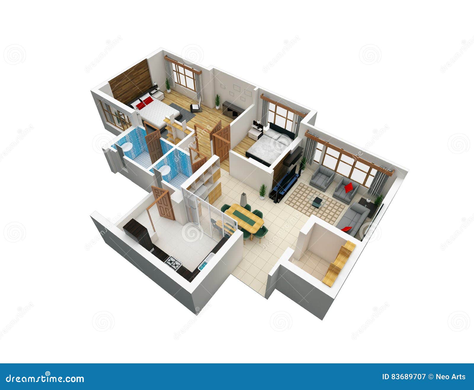 3D Plan of a dwelling unit stock illustration. Illustration of plan