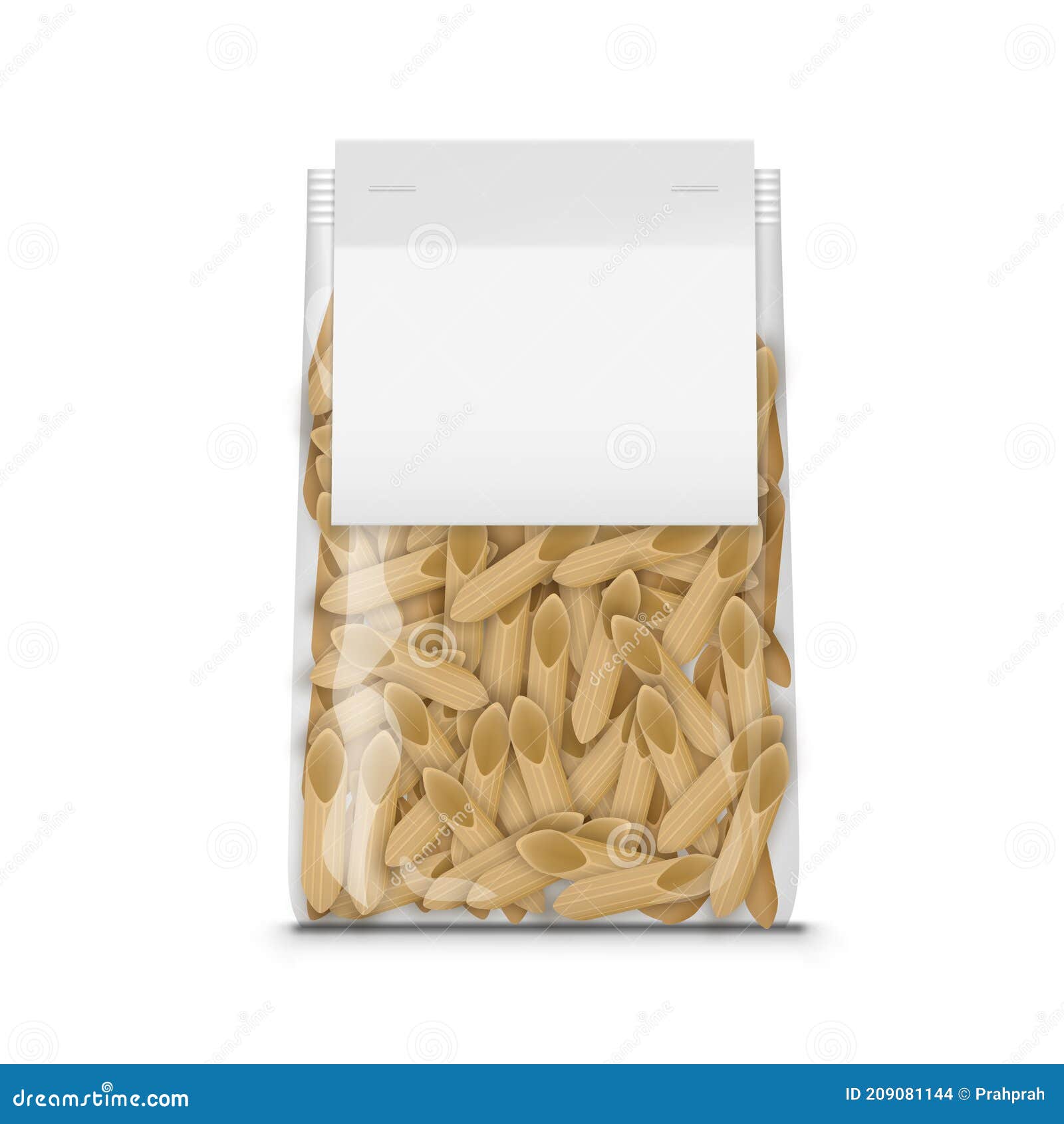3D Plastic Pasta Bag with Clear Paper Label Stock Vector Illustration