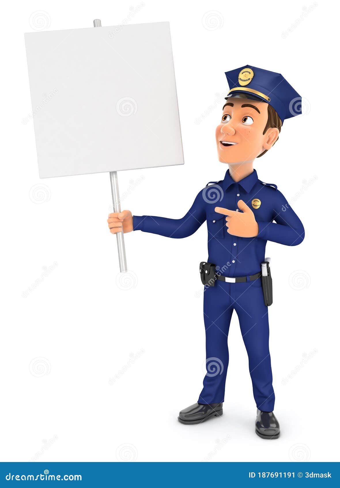 Policeman Holding Stop Sign And Showing Stop Gesture Warning About The