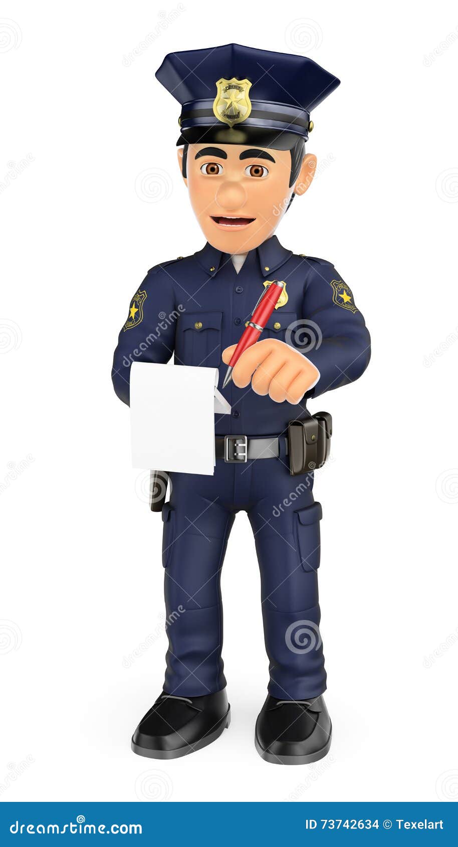 3d policeman imposing a traffic ticket