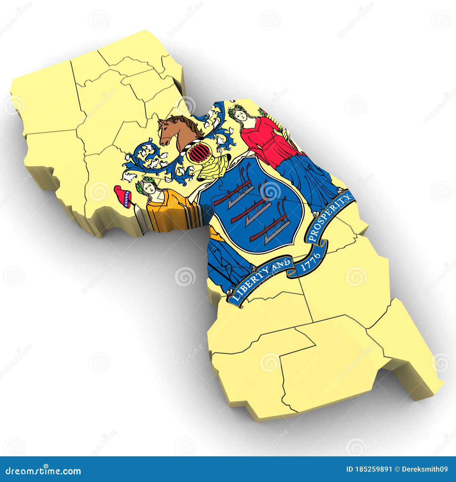 3d Political Map of New Jersey Stock Illustration - Illustration of ...