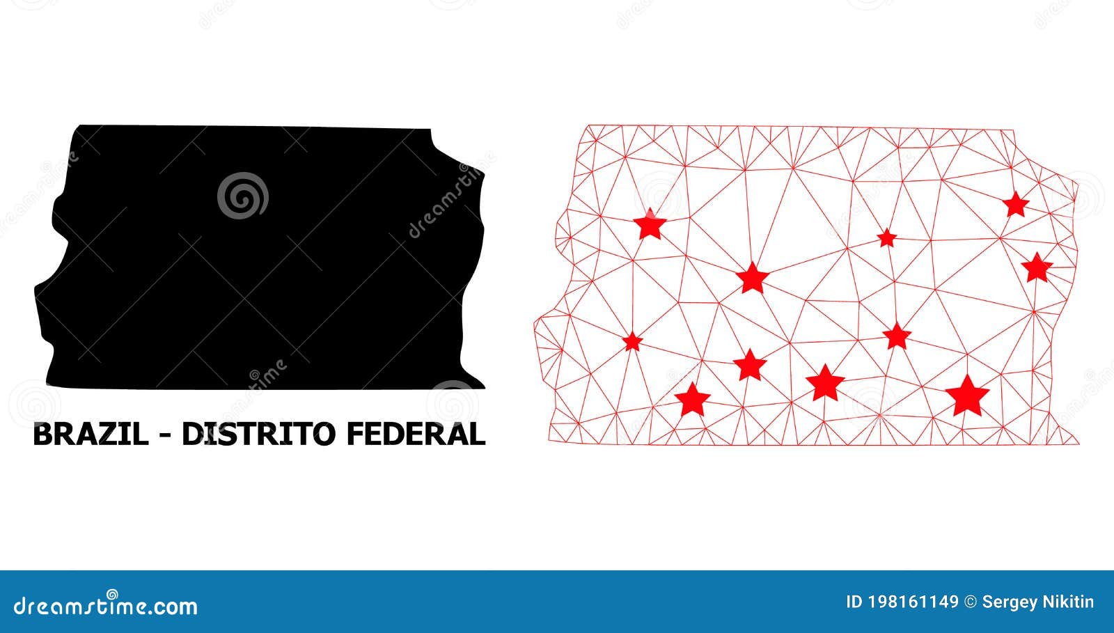 2d polygonal map of brazil - distrito federal with red stars