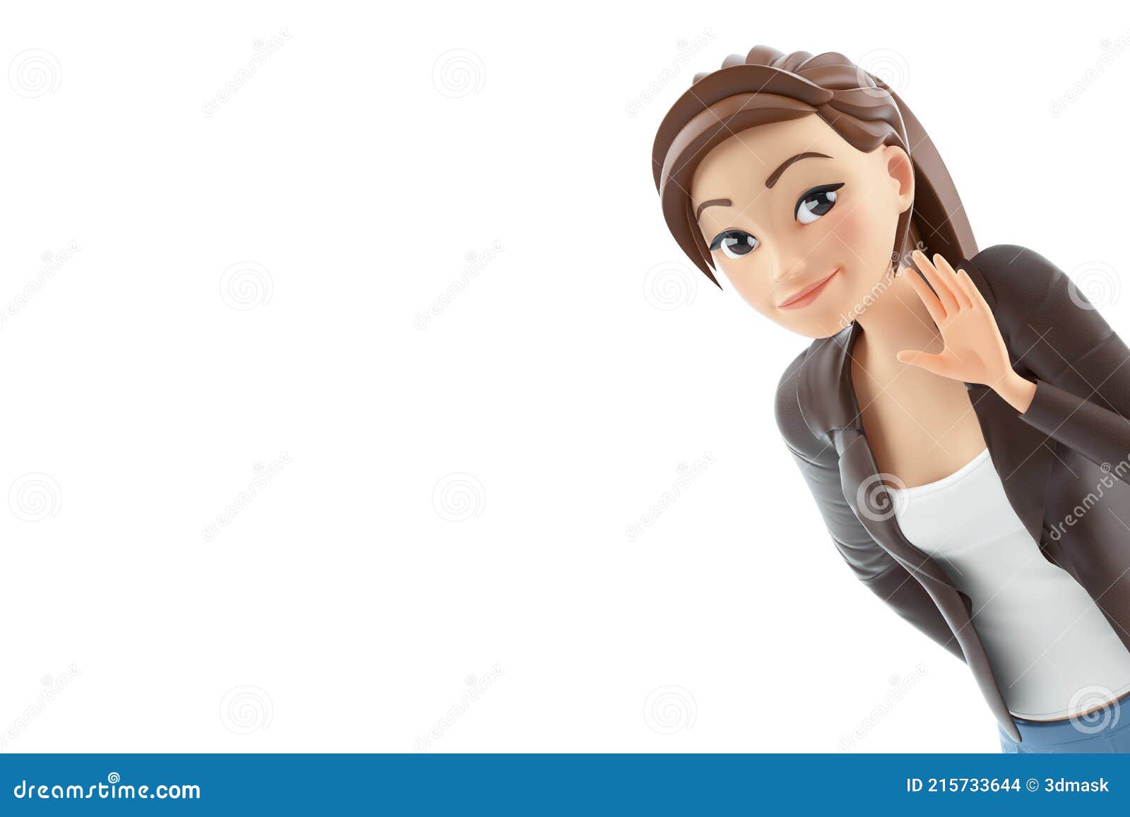 3d Portrait Cartoon Woman Saying Hello Stock Illustration - Illustration of  hello, cheerful: 215733644