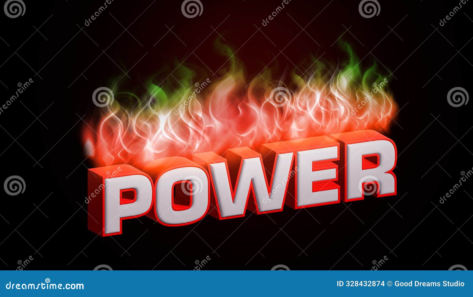 3d power text and effect on a black background
