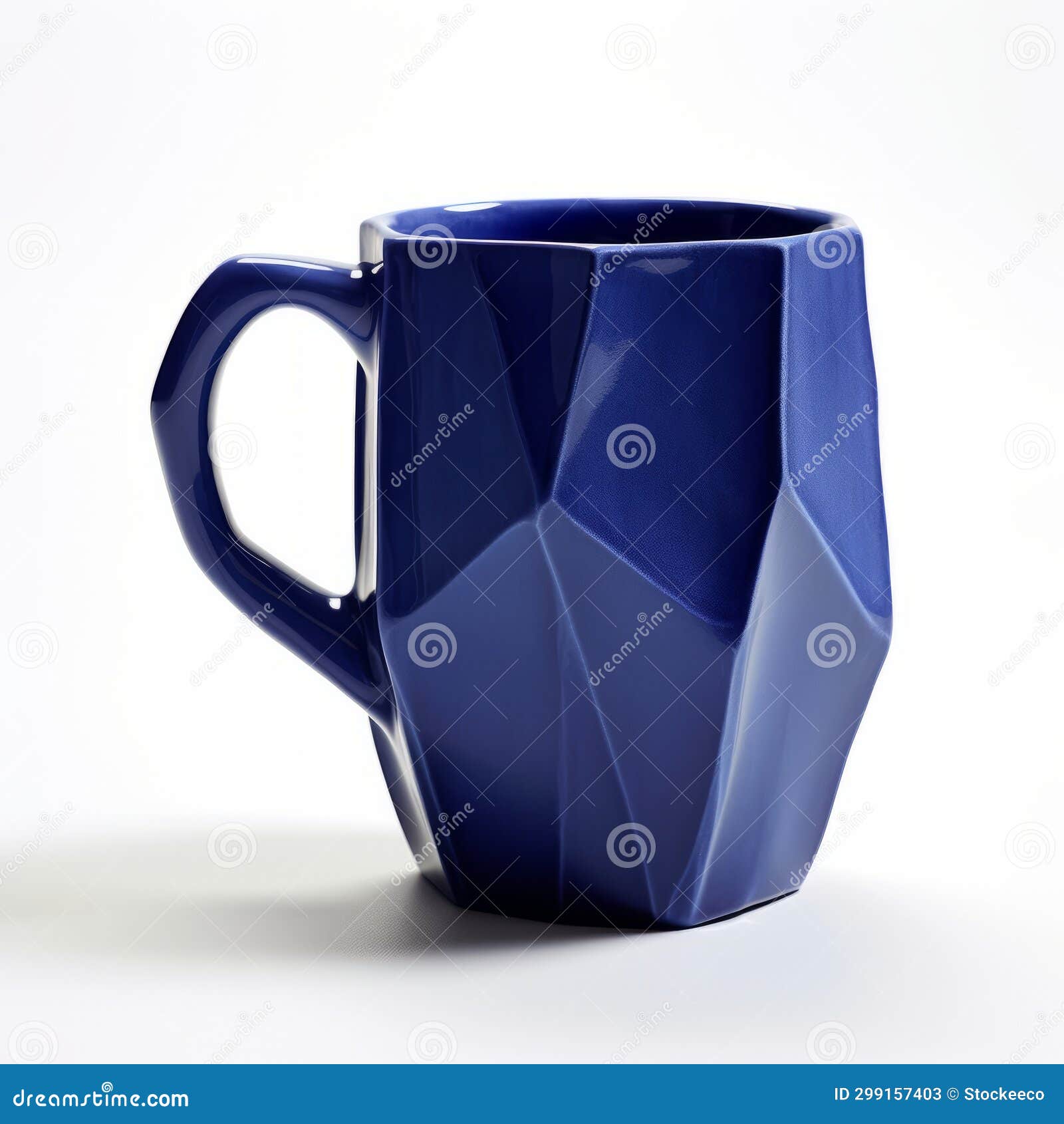 3d printed blue geometry mug with cubist faceting