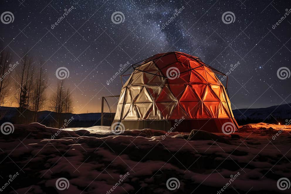 3d-printed Mars Habitat Dome Under Starry Sky Stock Illustration ...