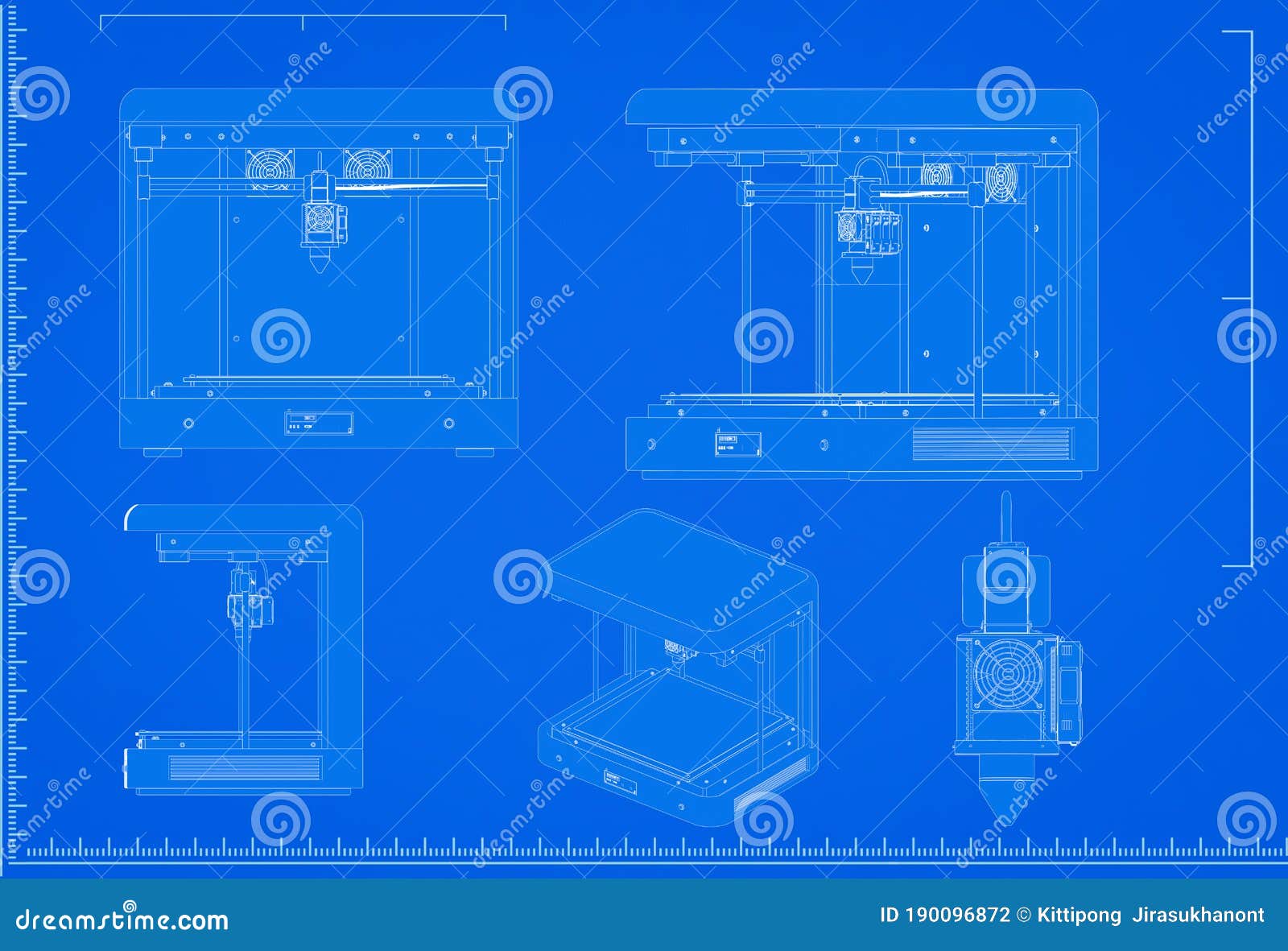 3d printer blueprint stock illustration. Illustration of measure ... - D Printer Blueprint RenDering Scale Blue BackgrounD 190096872