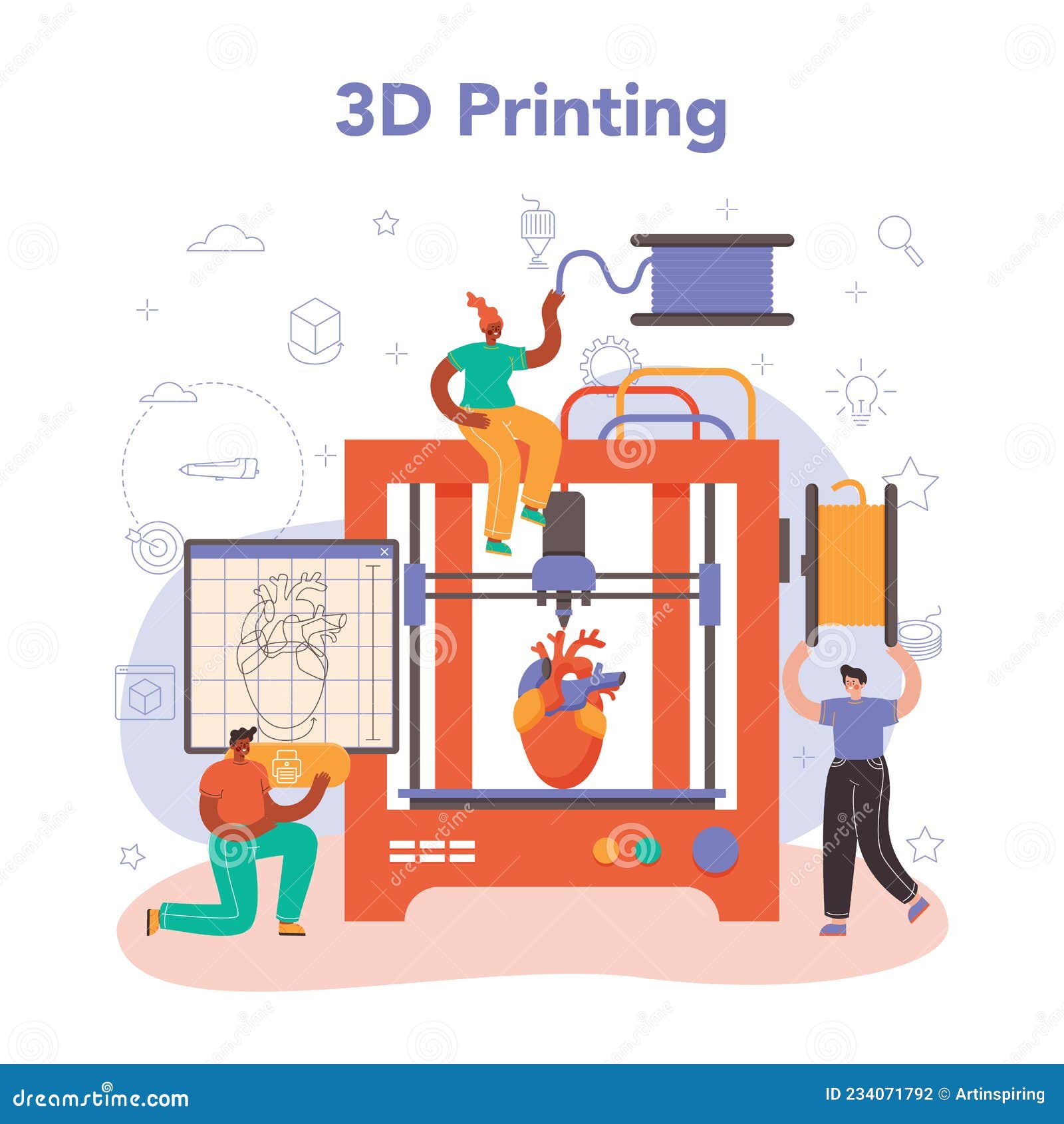 3D Printer Concept Digital Designer Drawing with Electronic Tools