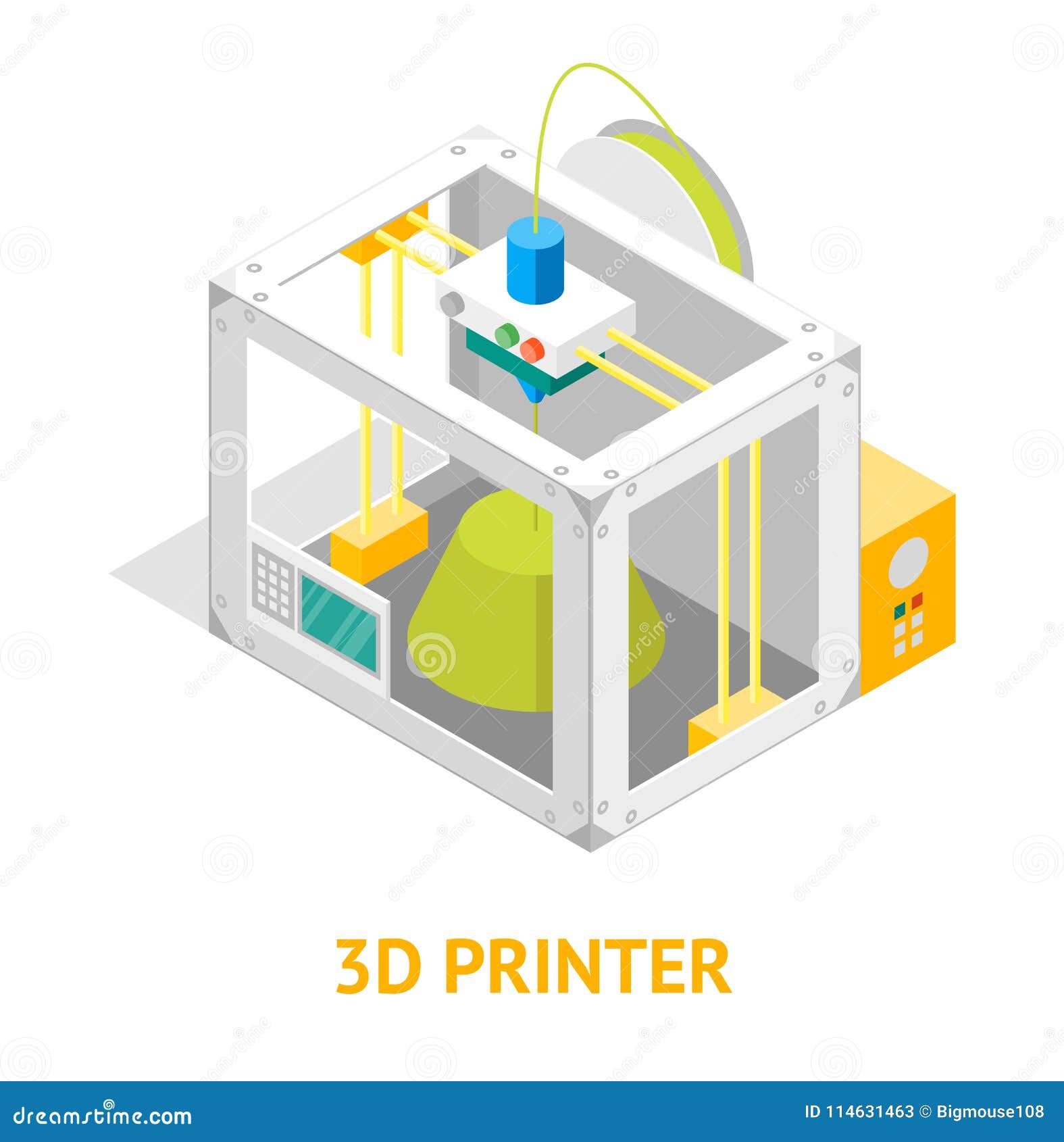 Download 3d Printer Flat Design Style Isometric View. Vector Stock Vector - Illustration of engineering ...