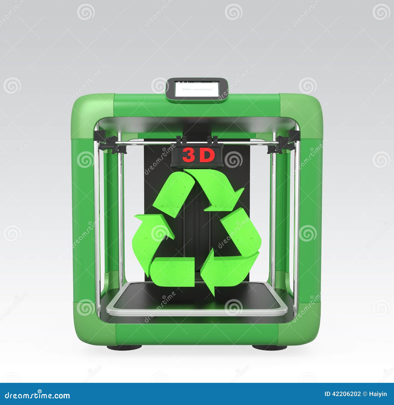 3D Printer And Recycle Mark Isolated On Gray Background Stock