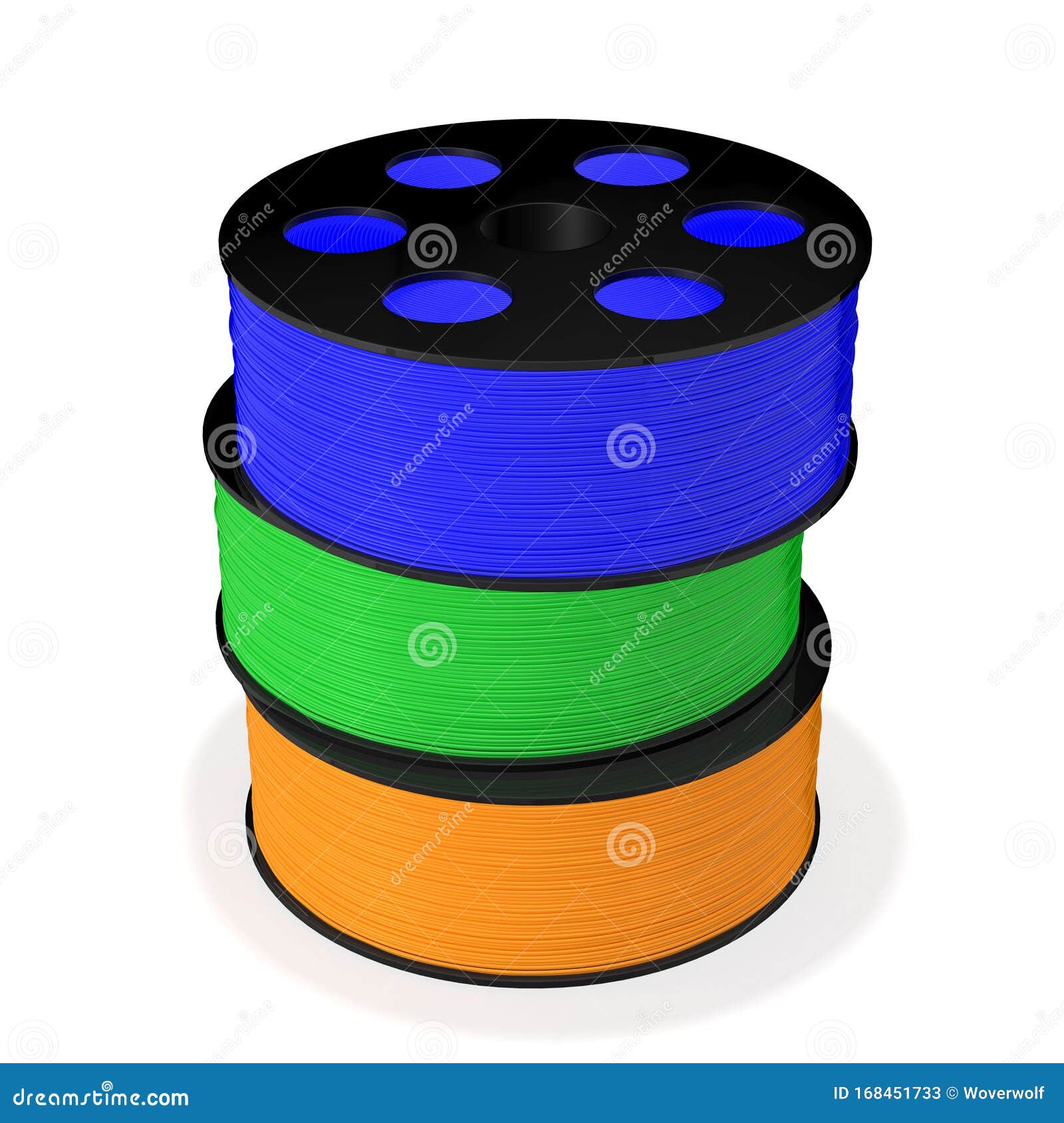 3d printing filament spools stacked 3d rendering