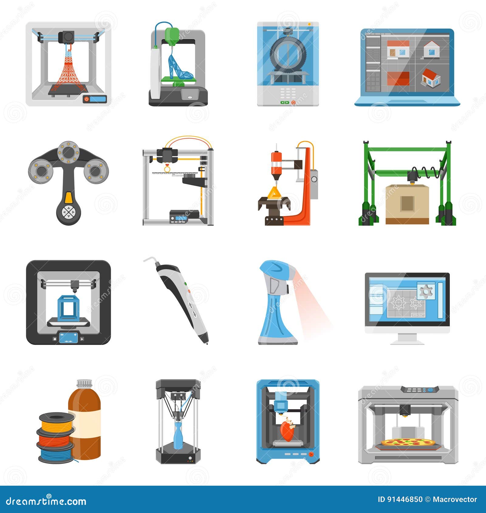 Download 3D Printing Icons Set stock vector. Illustration of creative - 91446850