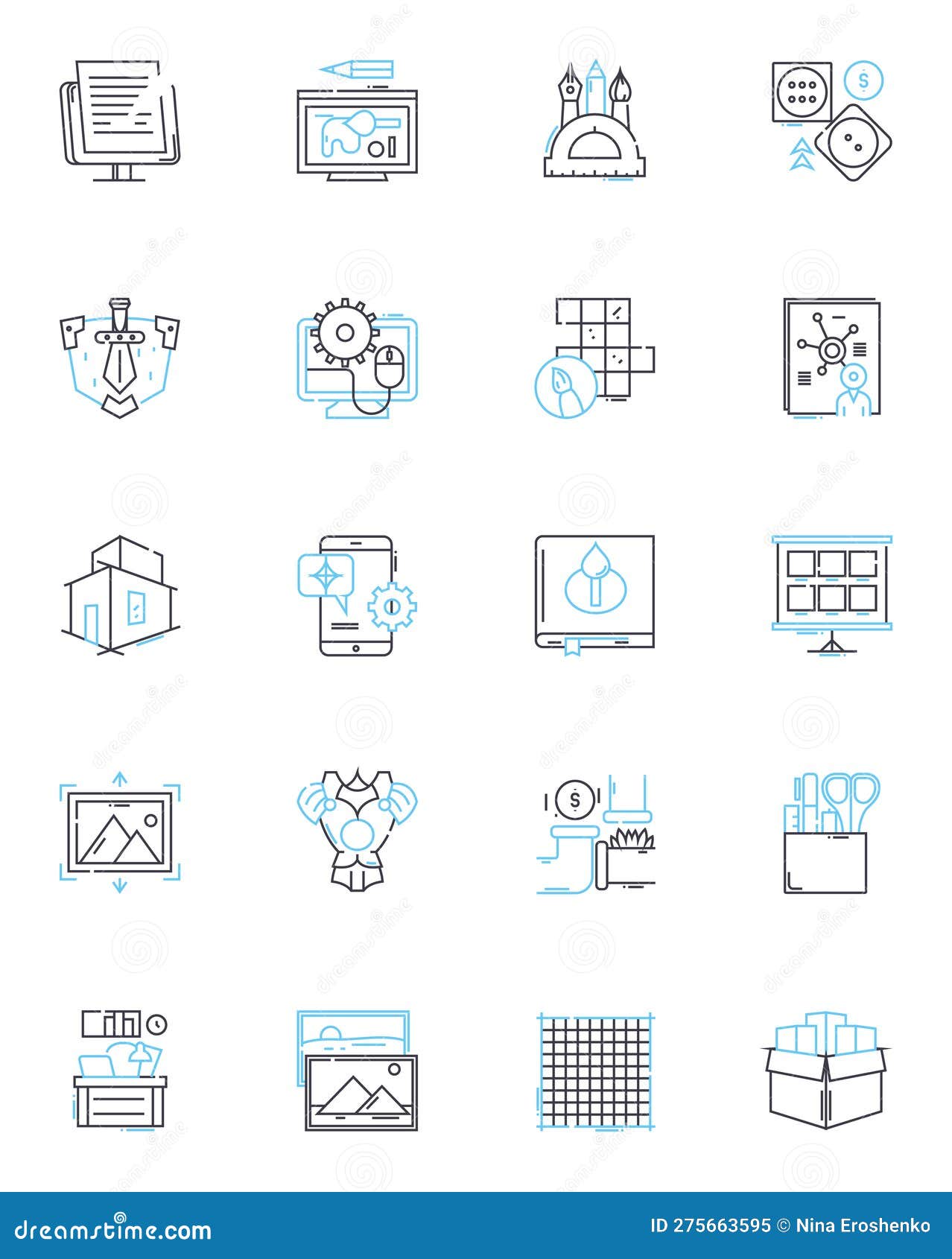 3d Printing Linear Icons Set. Filament, Extruder, G-code, Fused 