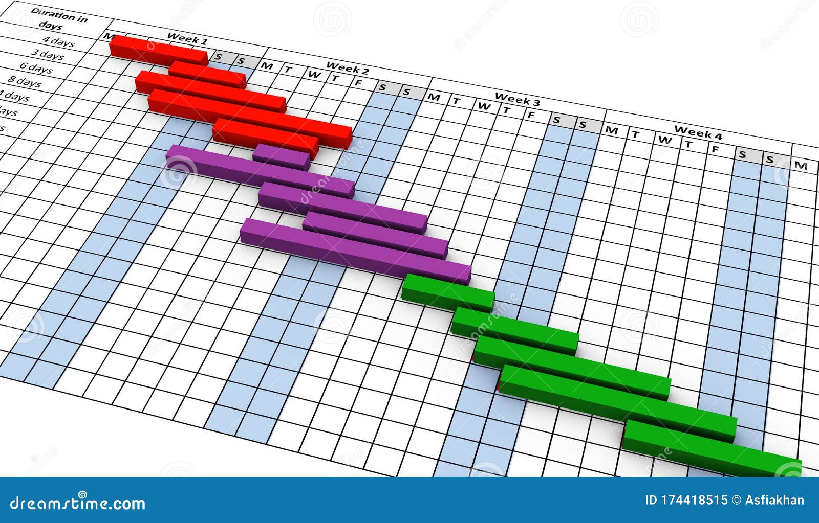 3d Project Management Gantt Chart Stock Illustration - Illustration of ...