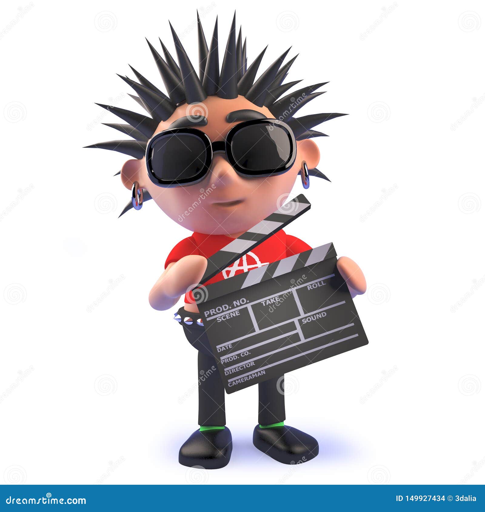 3d Punk Rock Cartoon Character Holding a Movie Slate Stock Illustration -  Illustration of artwork, culture: 149927434