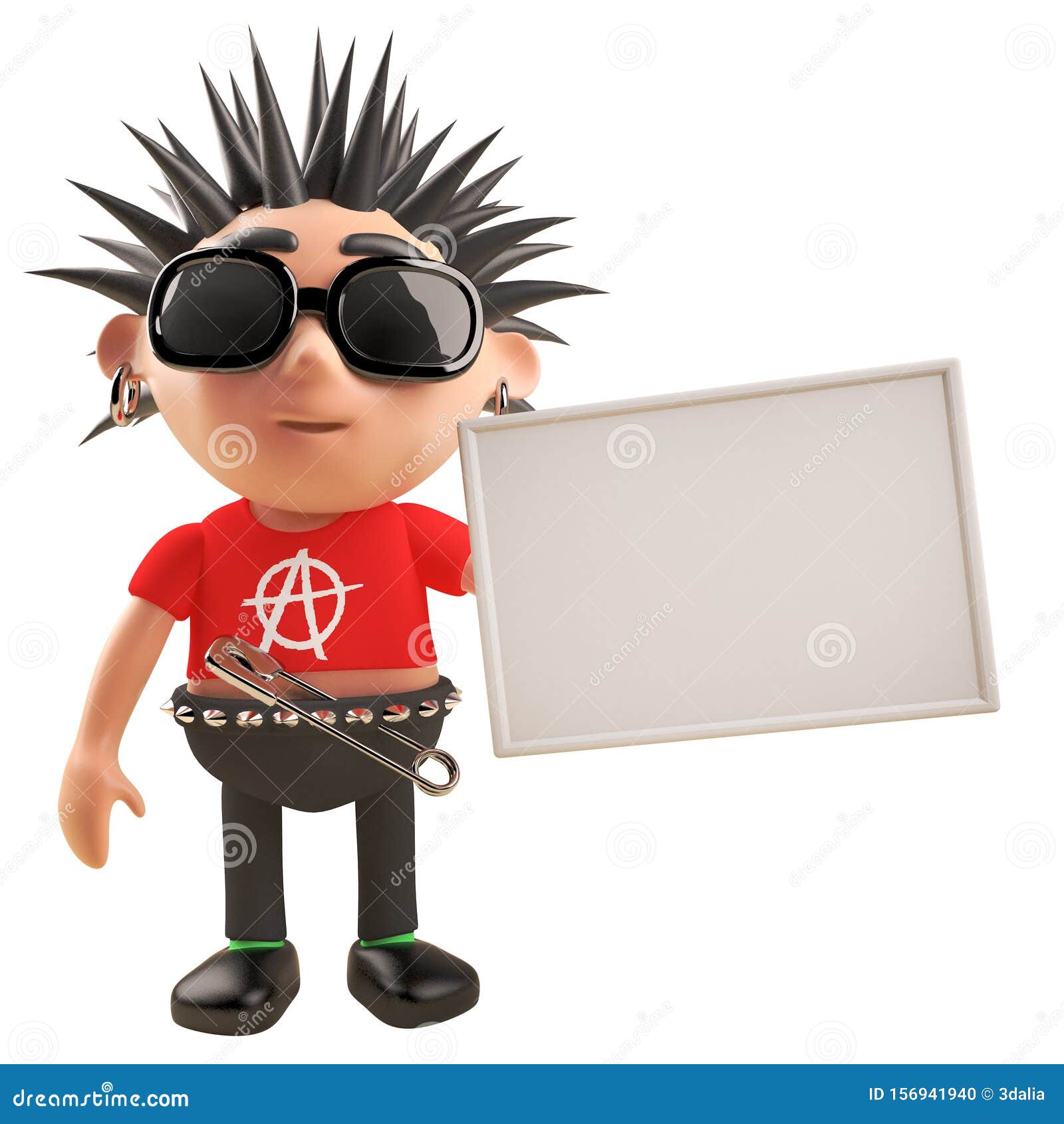 3d Punk Rock Cartoon Character with Spikey Hair Holding a Blank Placard, 3d  Illustration Stock Illustration - Illustration of hair, aggression:  156941940