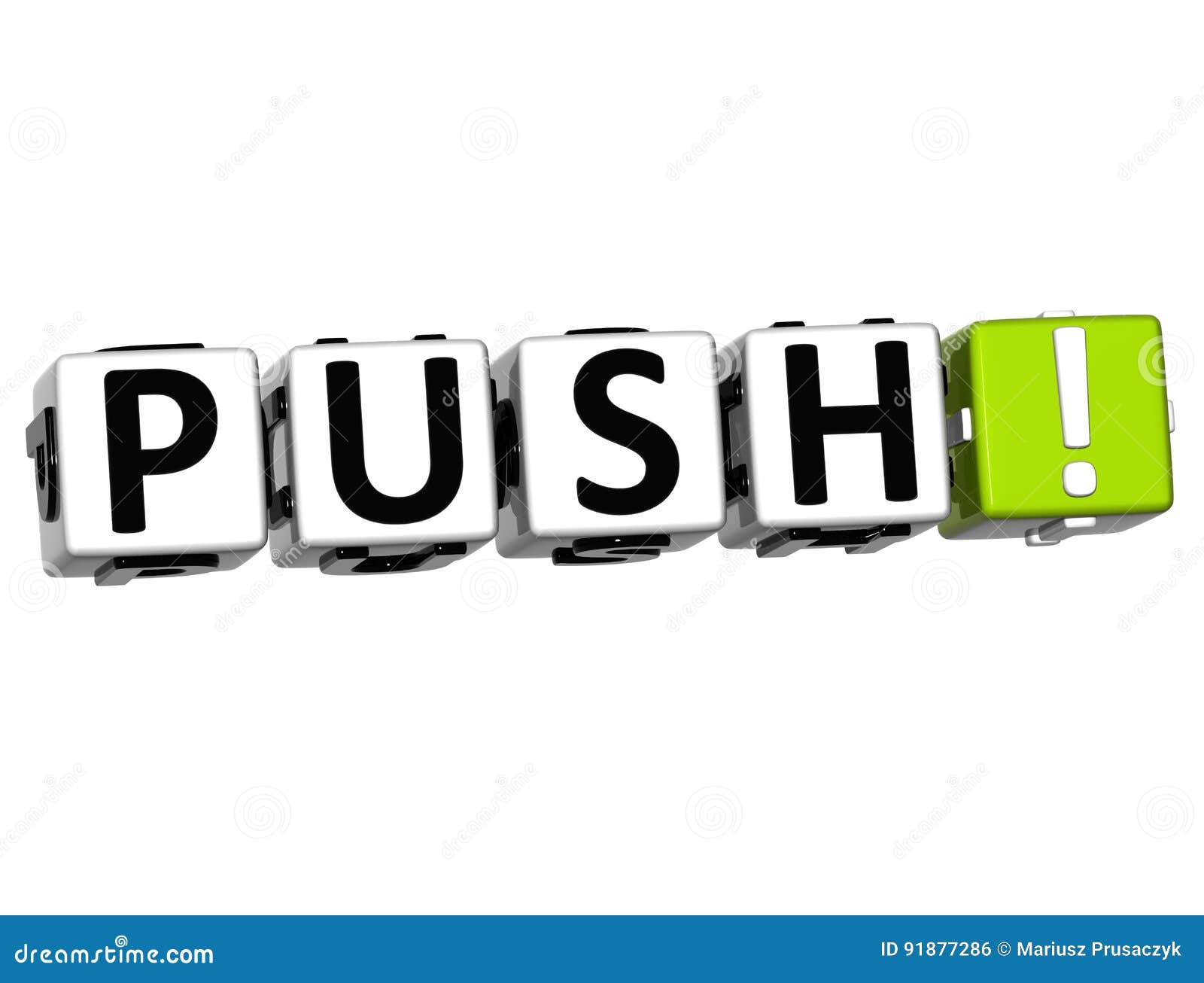 3D Push Block Text on White Stock Illustration Illustration of button