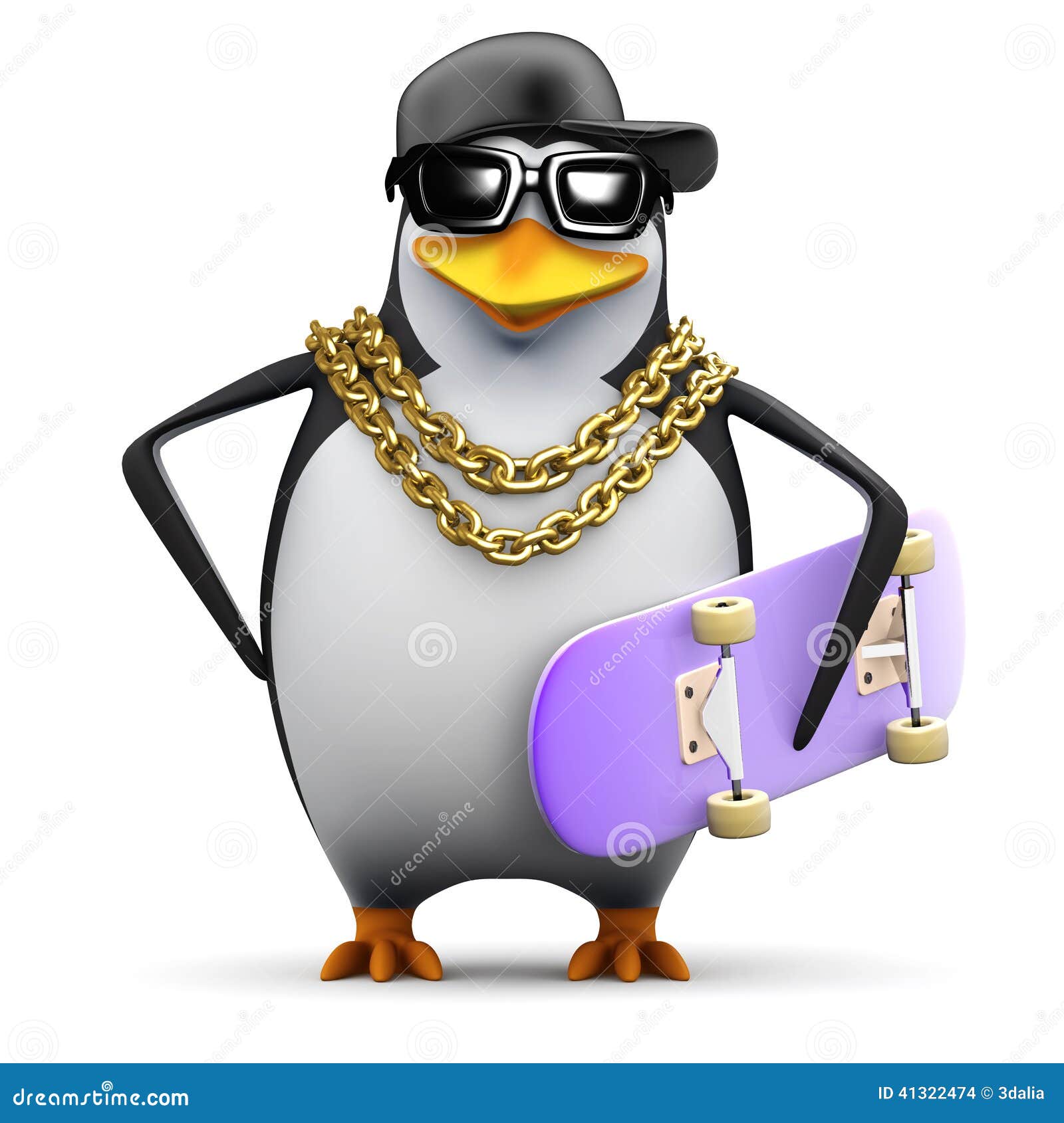 3d Rapper Penguin with Skateboard Stock Illustration - Illustration of ...